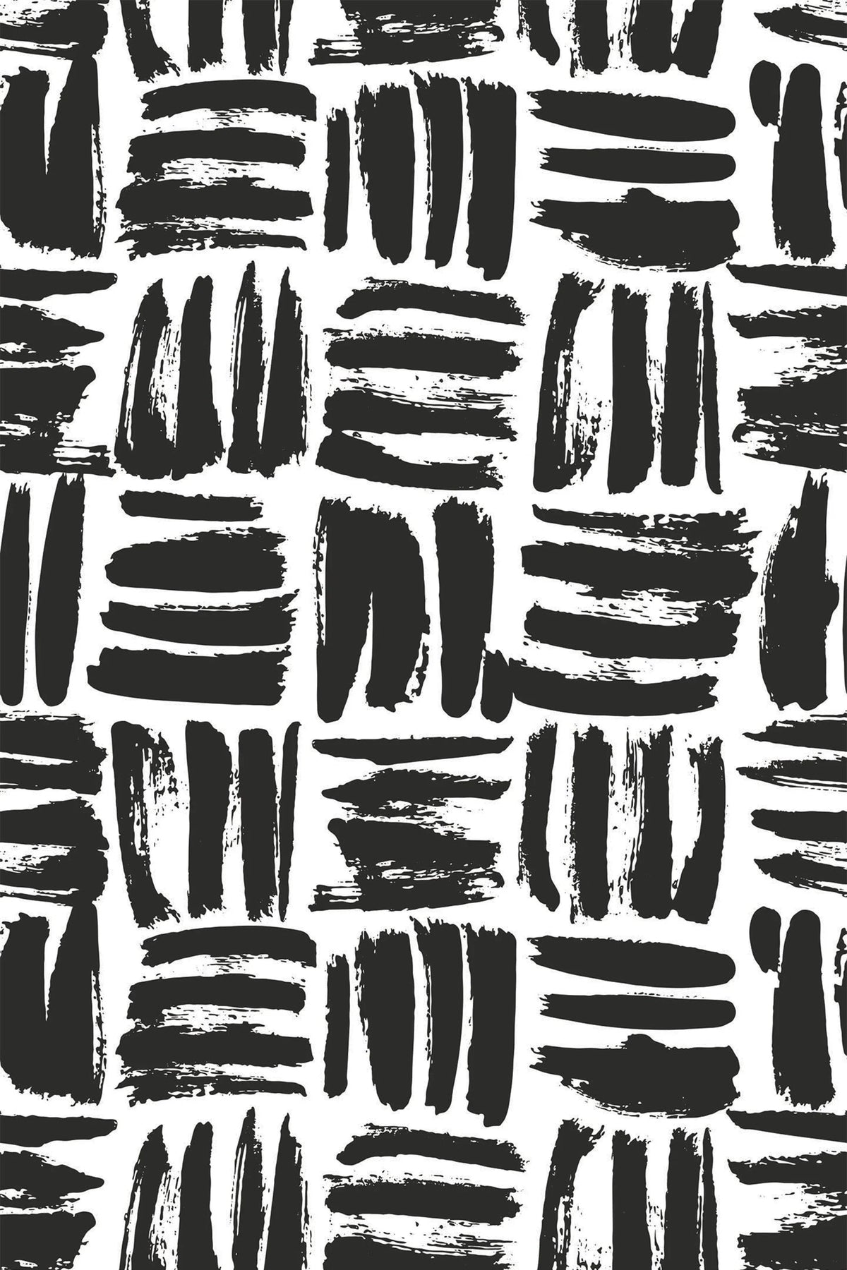Black and white wallpaper with hand-painted brushstrokes arranged in a geometric pattern