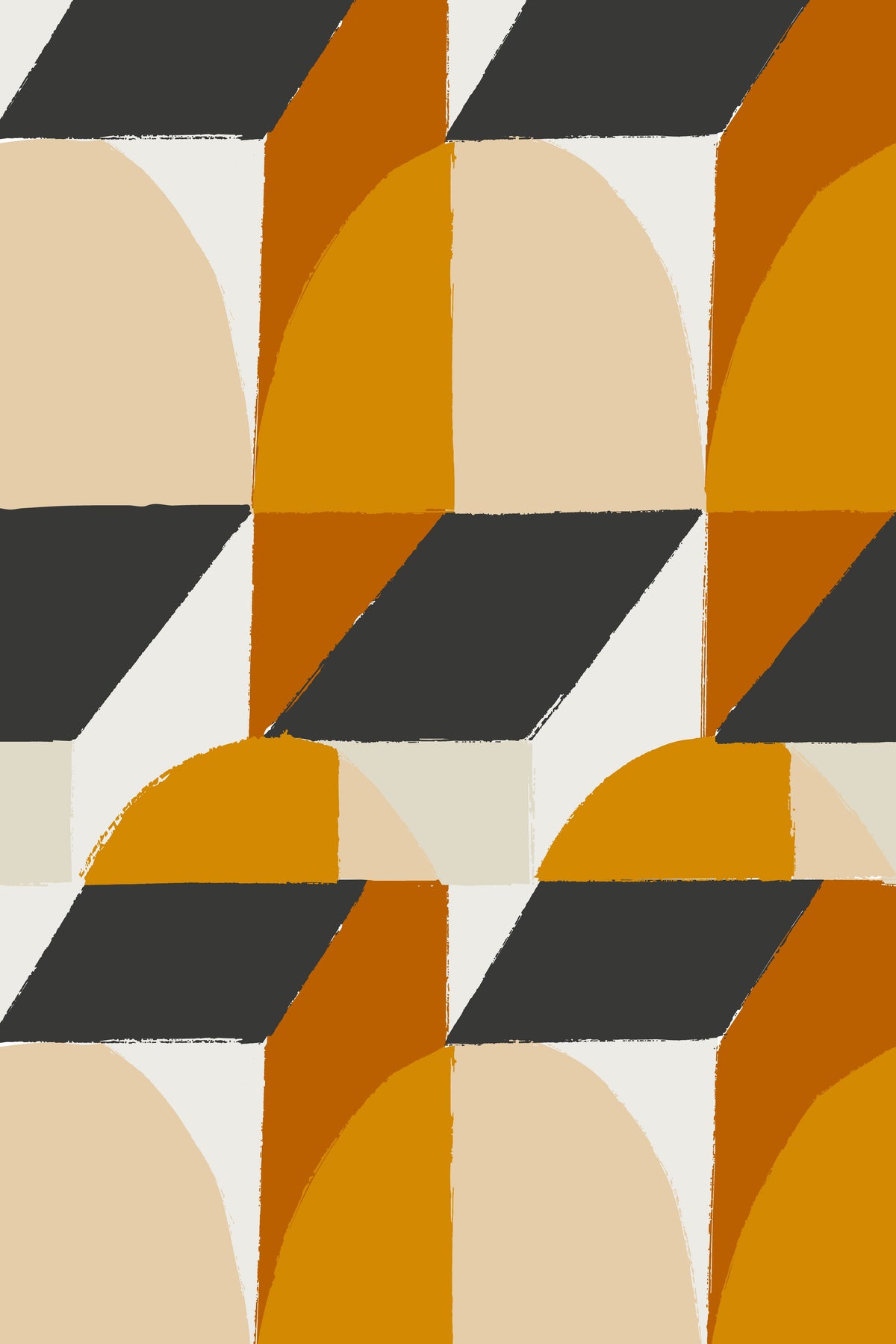 Abstract, geometric orange and black wallpaper pattern