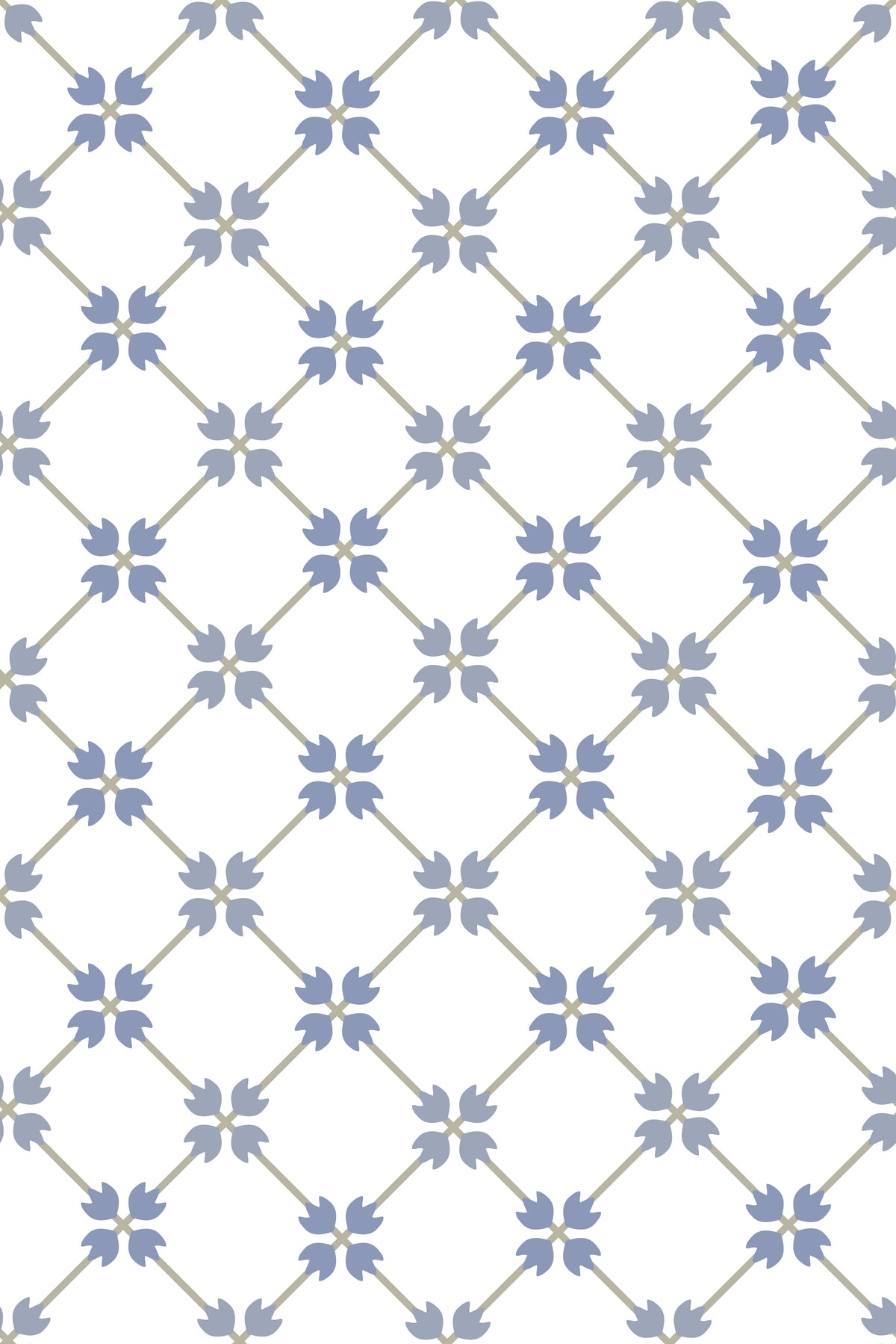 Blue floral lattice pattern wallpaper on a white background