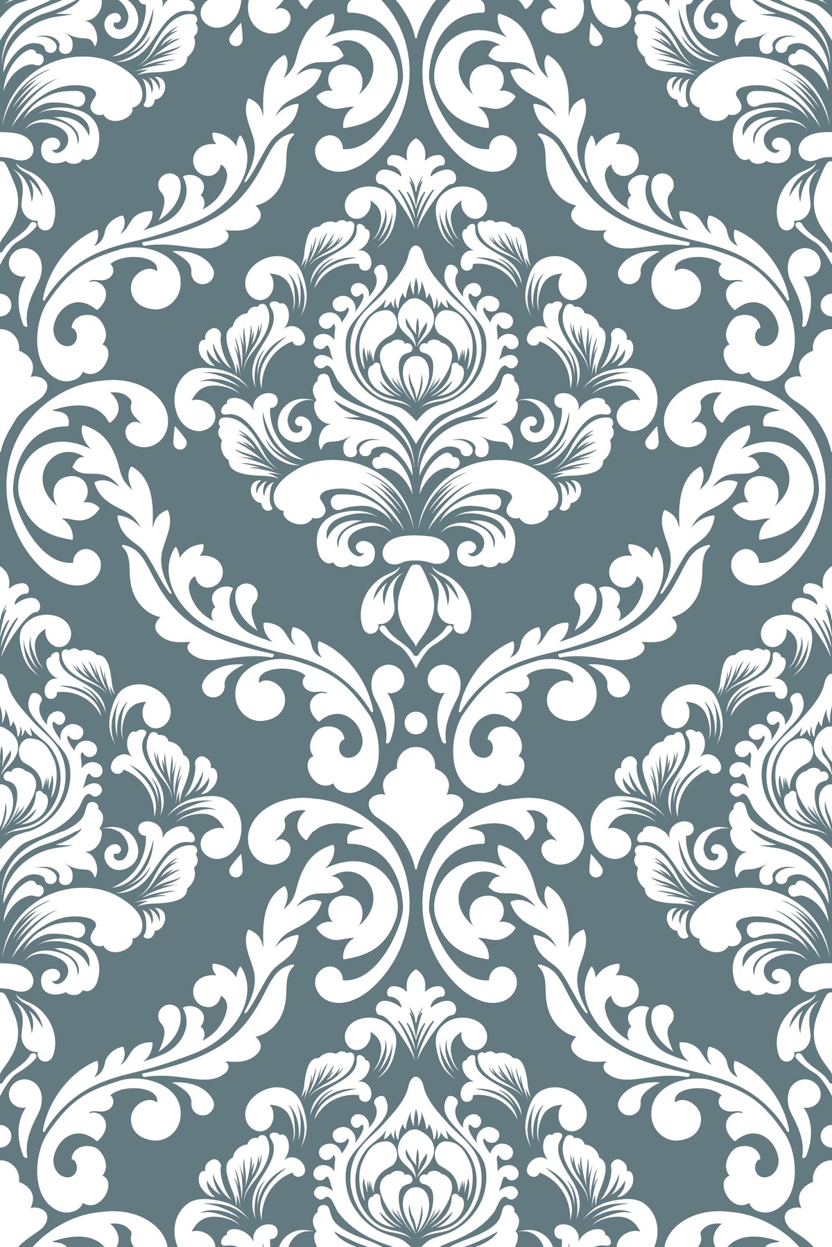 White damask wallpaper pattern on a blue background