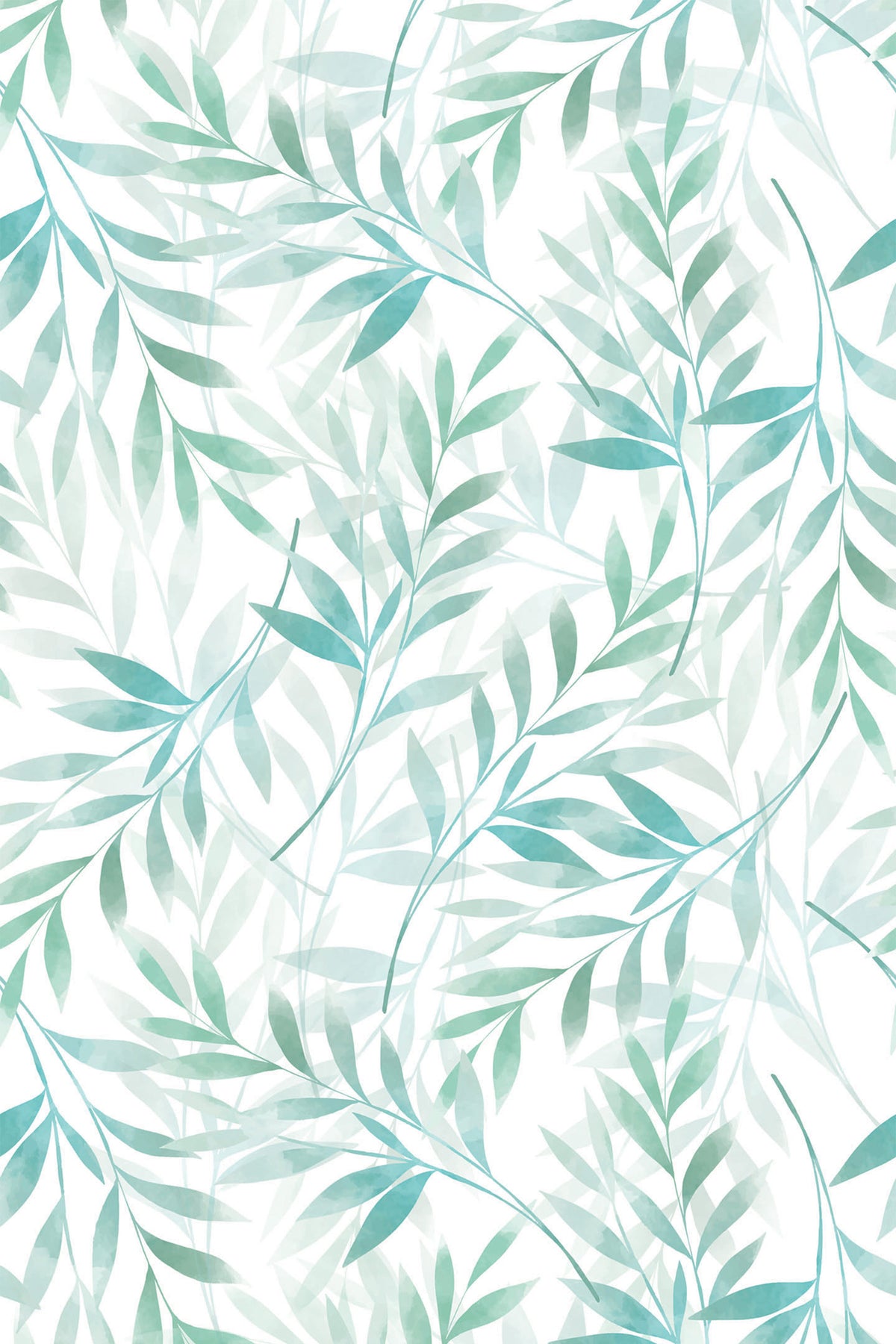 Green and Blue watercolor leaf wallpaper peel and stick for bedroom