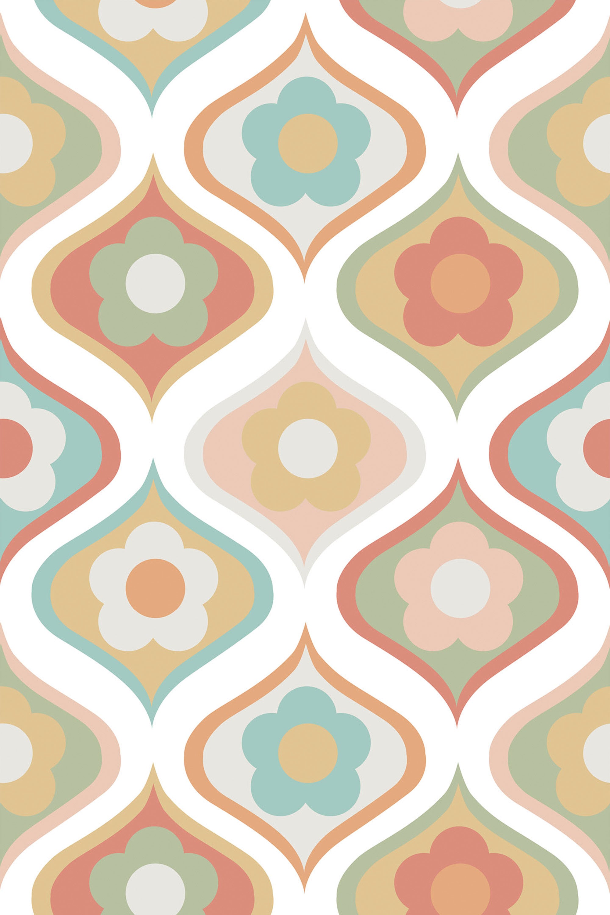 Pastel retro floral wallpaper for walls