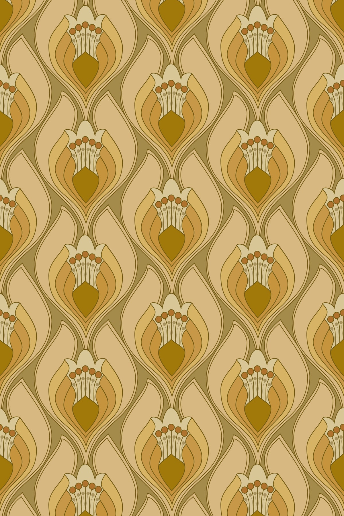 Retro Art Nouveau floral wallpaper pattern.