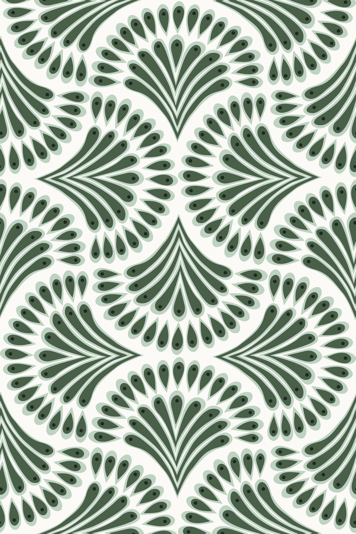Green fan-shaped geometric wallpaper pattern