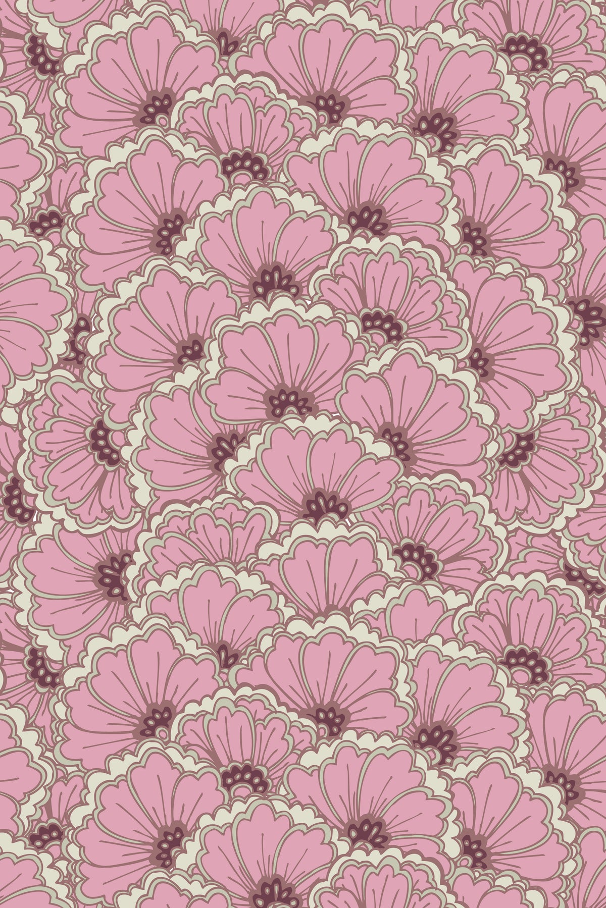 Pink floral pattern wallpaper with layered blossoms
