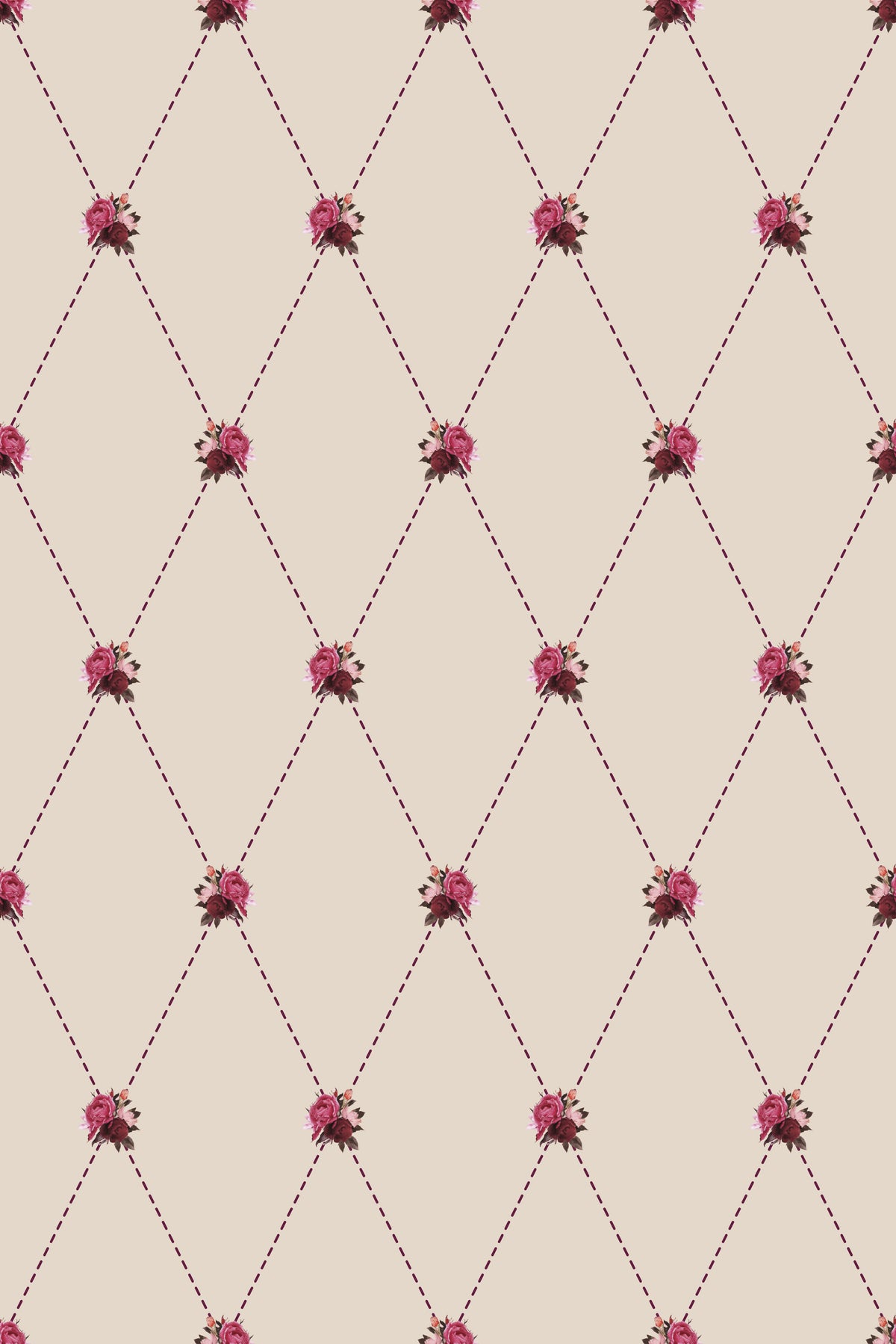 Floral diamond lattice wallpaper pattern.
