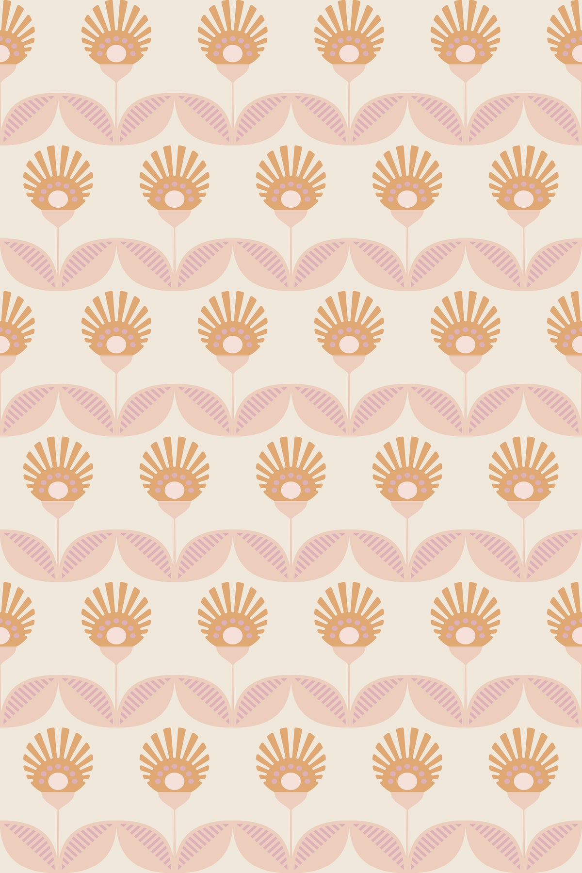 Boho floral pattern wallpaper in peach, orange, and pink
