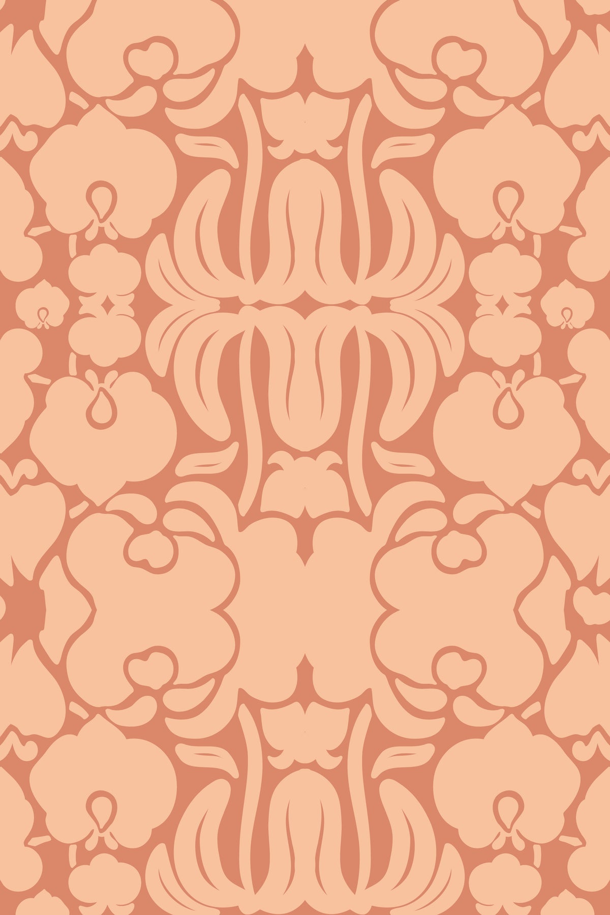 Peach floral damask wallpaper pattern.