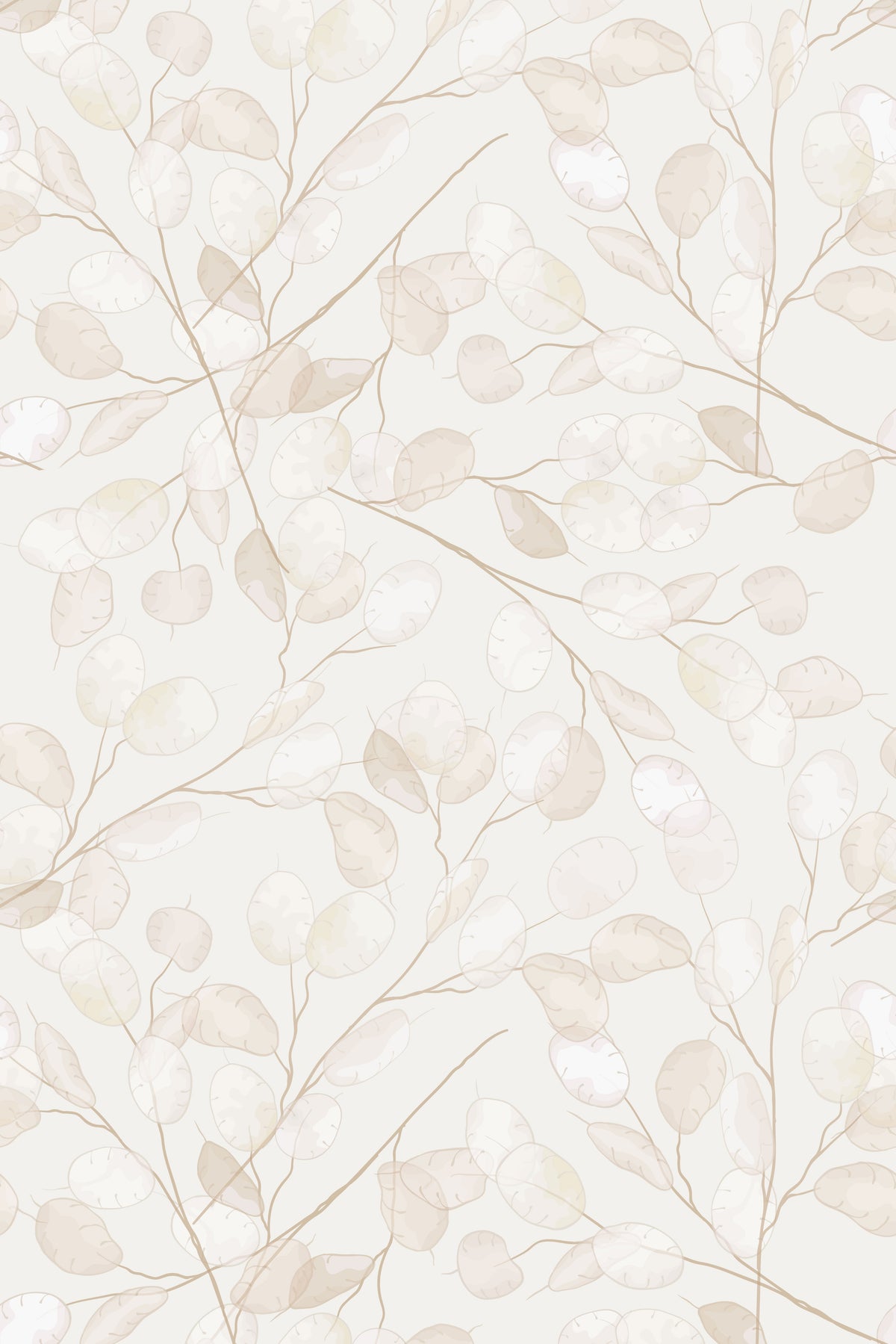 Soft beige botanical wallpaper with delicate leaves
