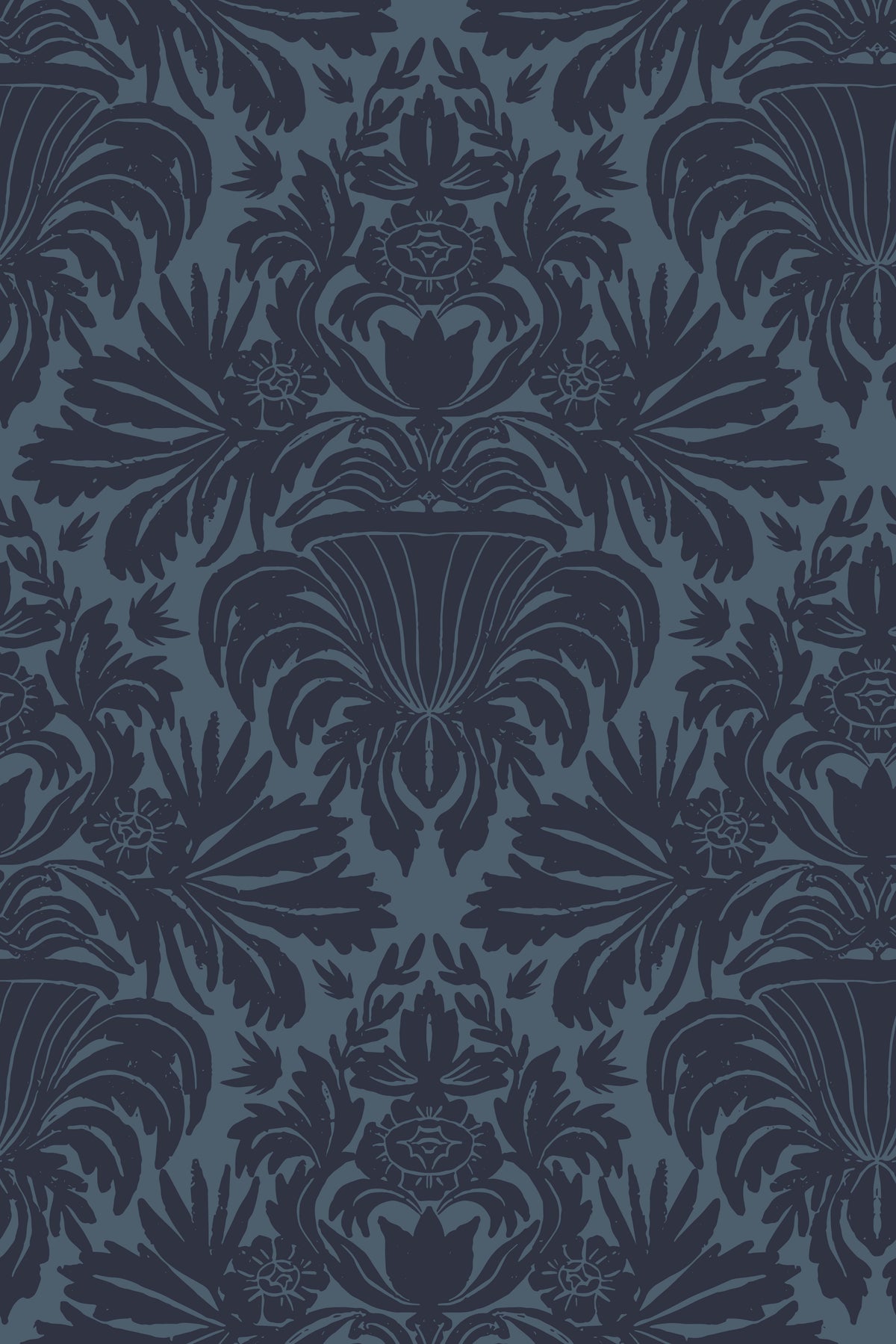 Dark blue floral damask wallpaper pattern.