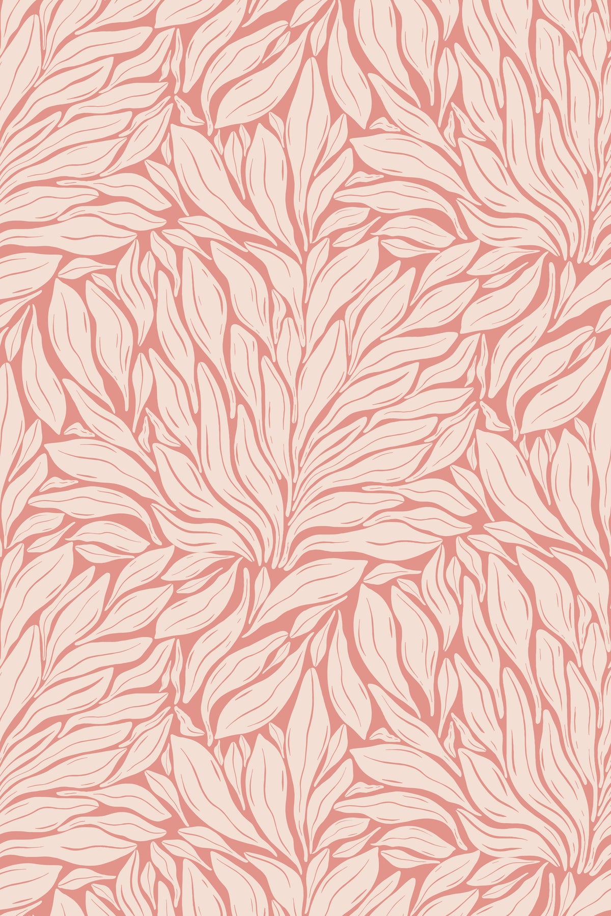 Coral botanical leaf wallpaper pattern