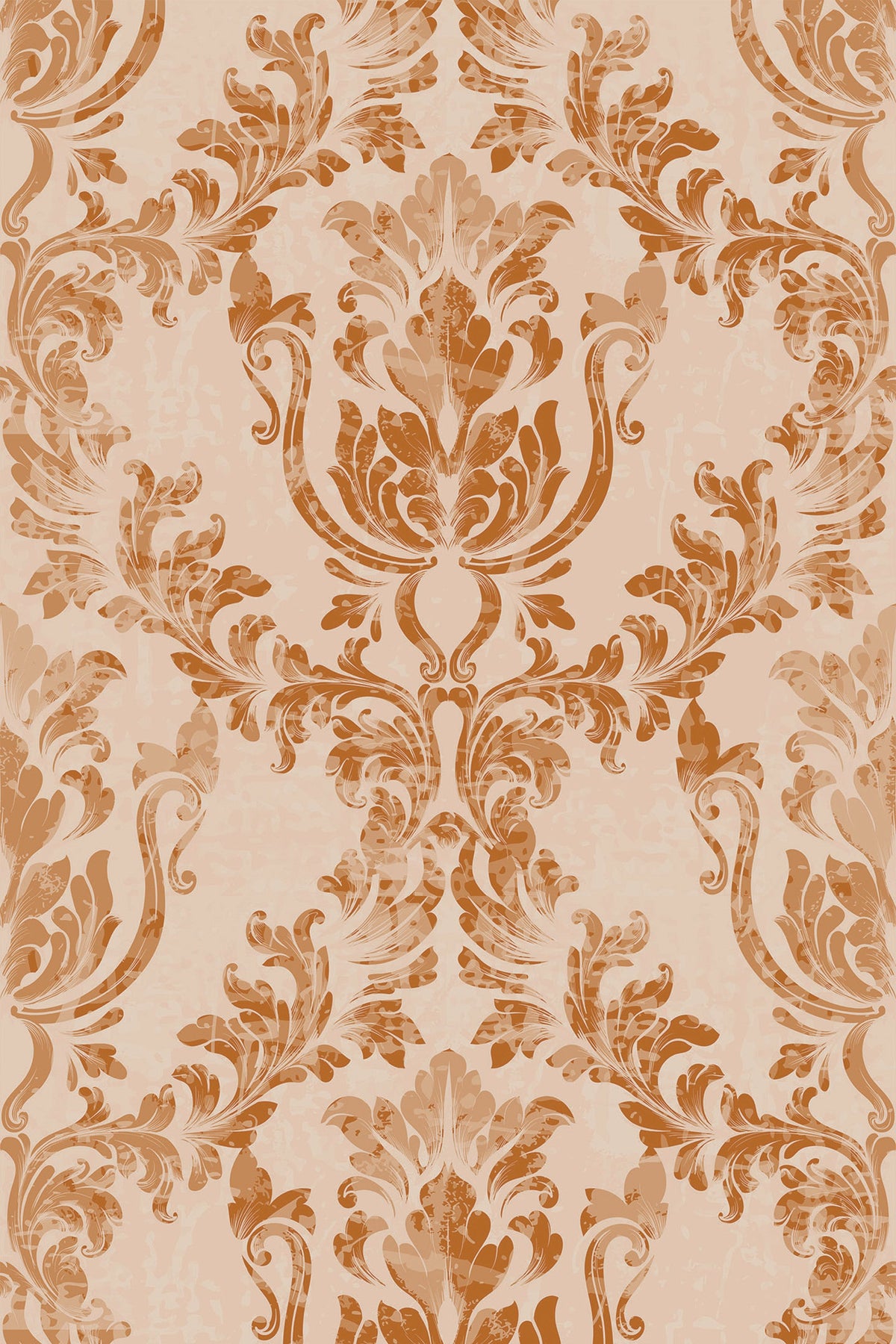 Damask wallpaper with light brown scrollwork