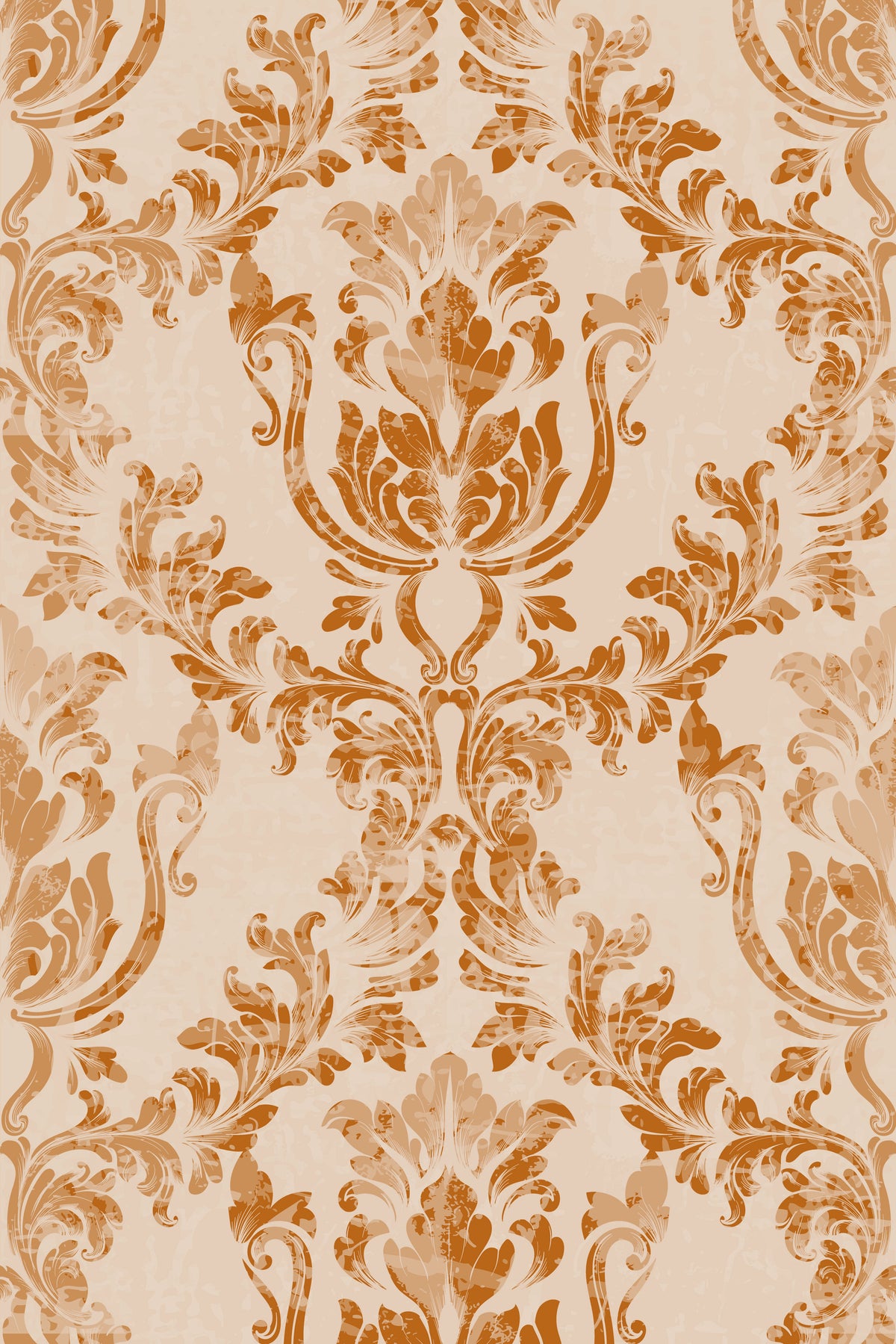 Damask wallpaper with light brown scrollwork