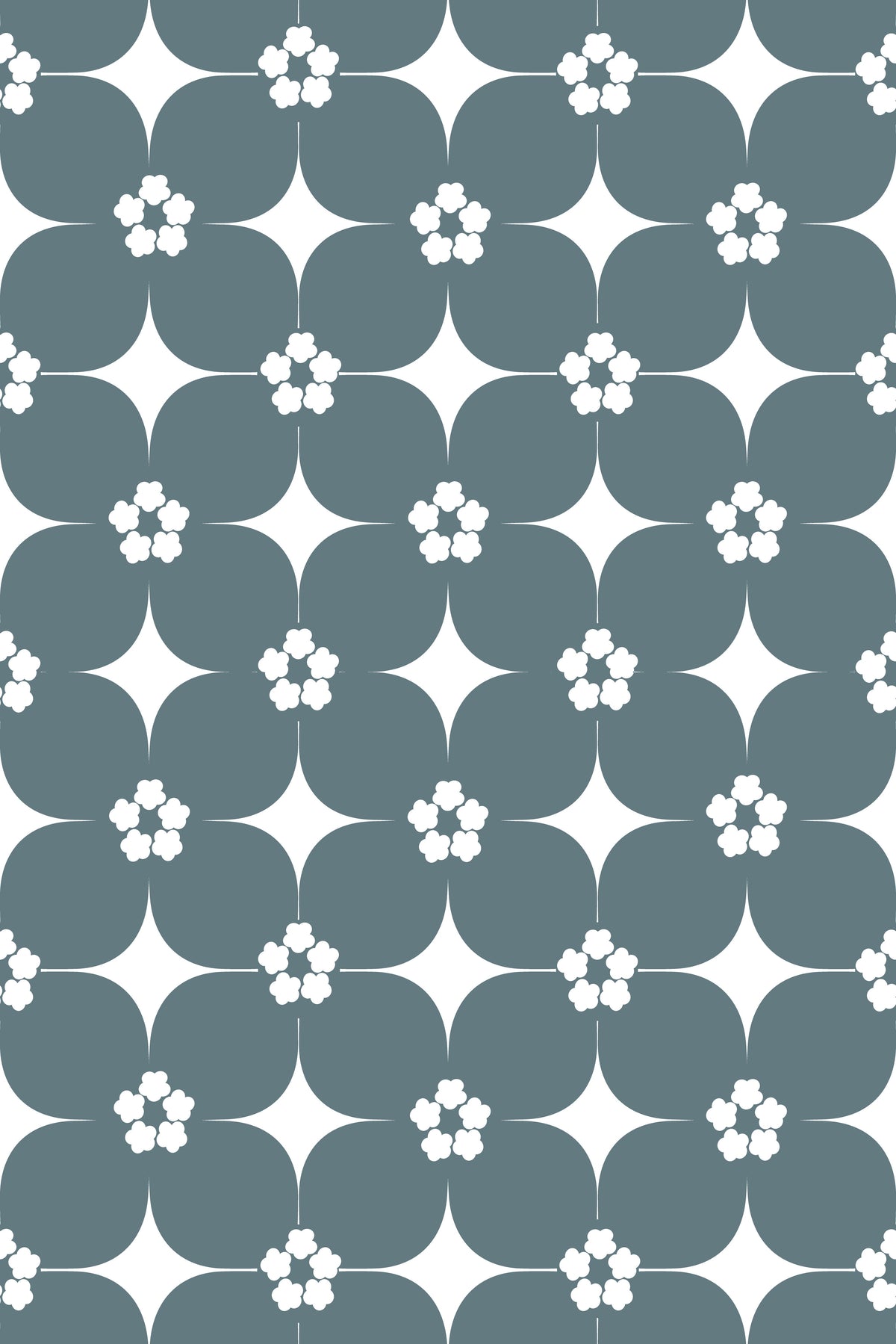 Blue Retro Floral Grid wallpaper pattern
