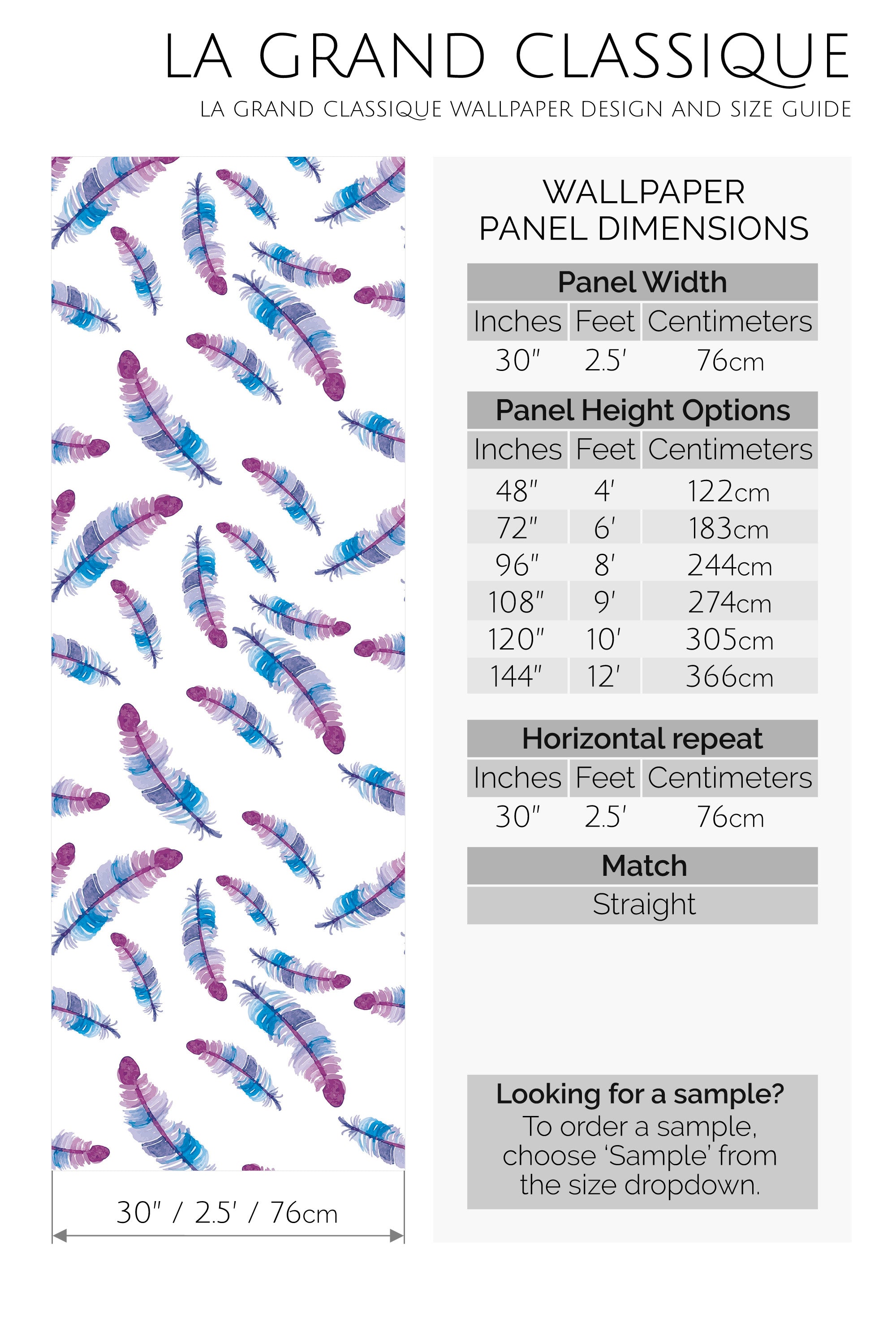 watercolor feather peel and stick wallpaper specifiation