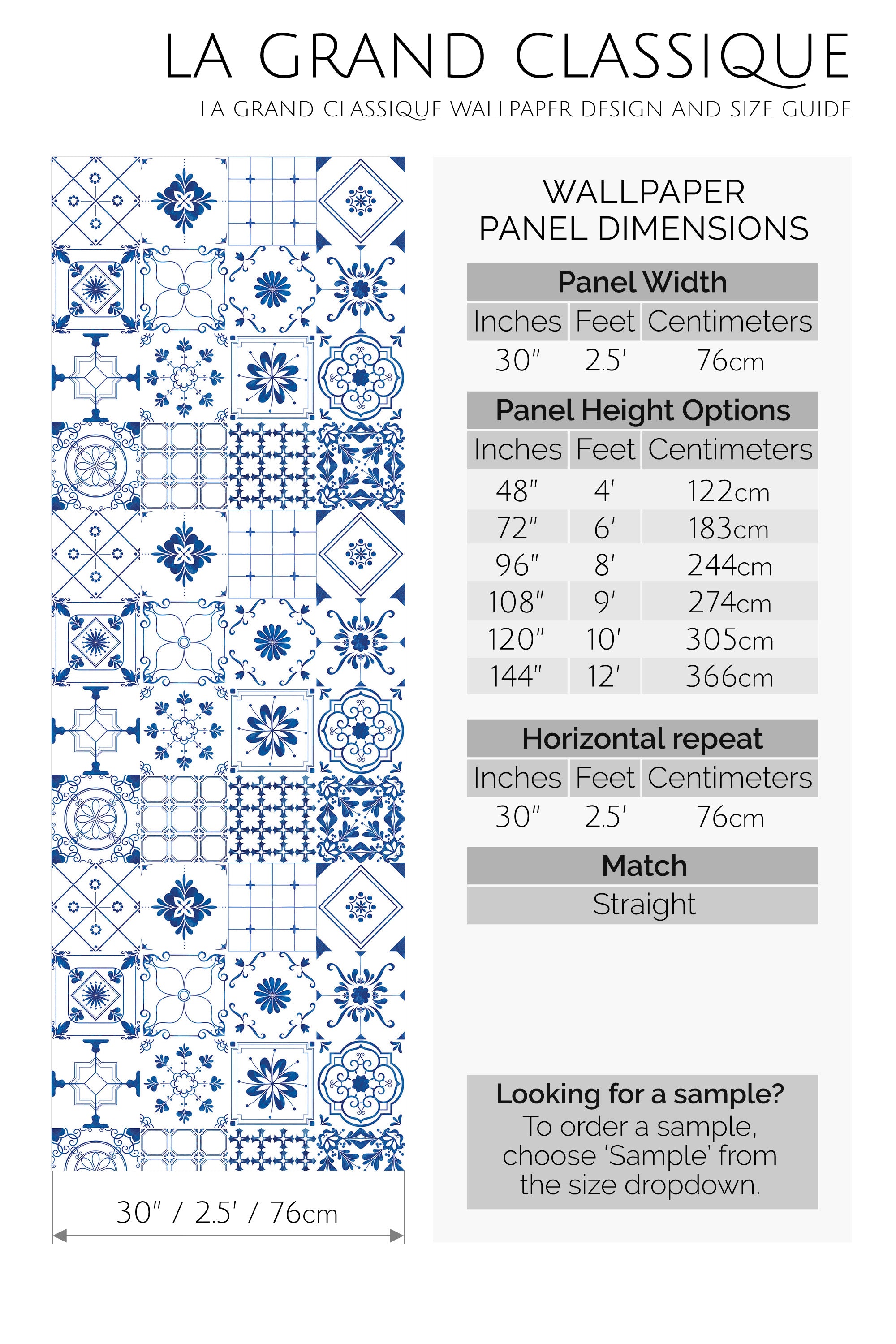 blue tile collection peel and stick wallpaper specifiation