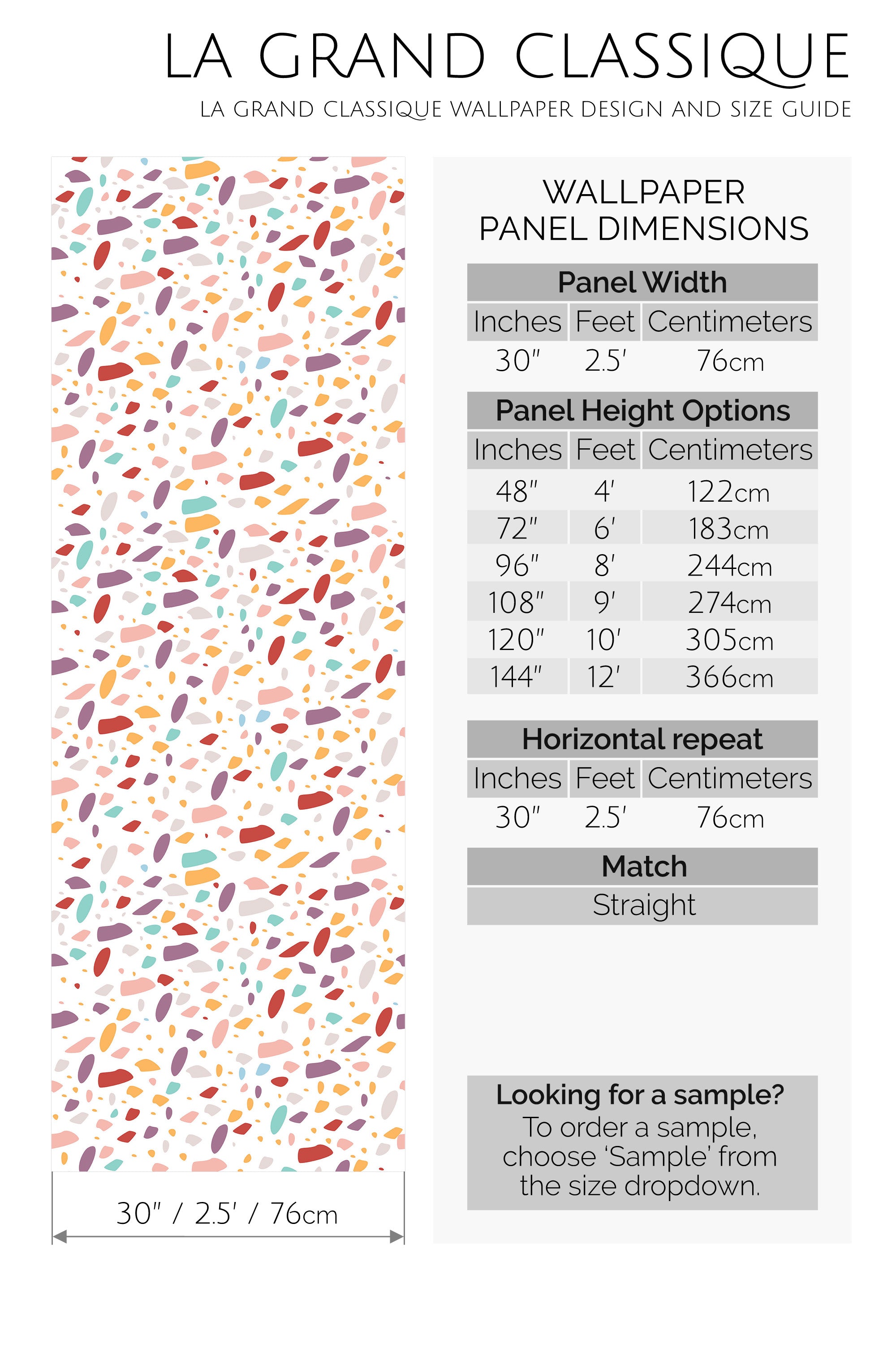 colorful terrazzo peel and stick wallpaper specifiation