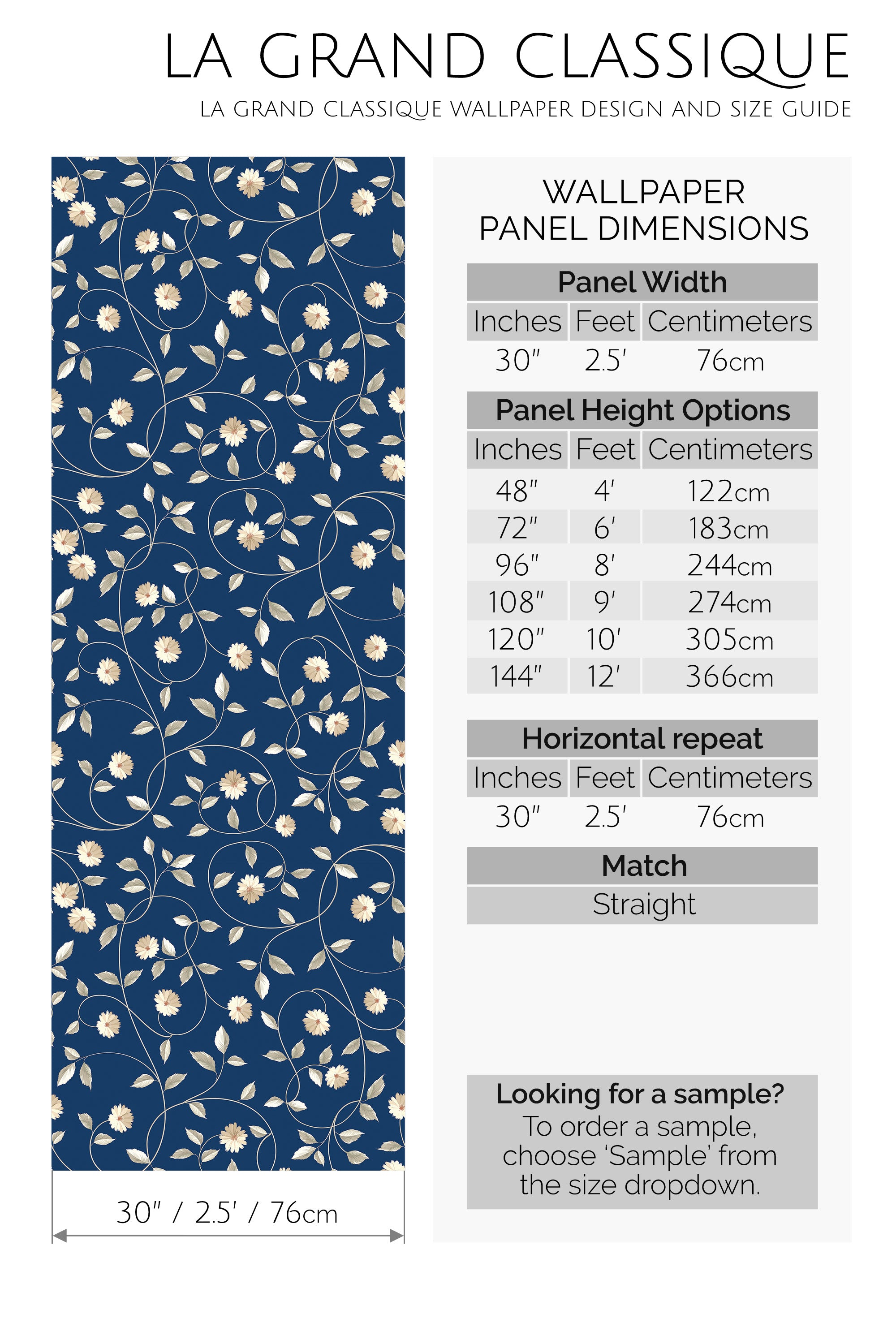 blue golden floral peel and stick wallpaper specifiation