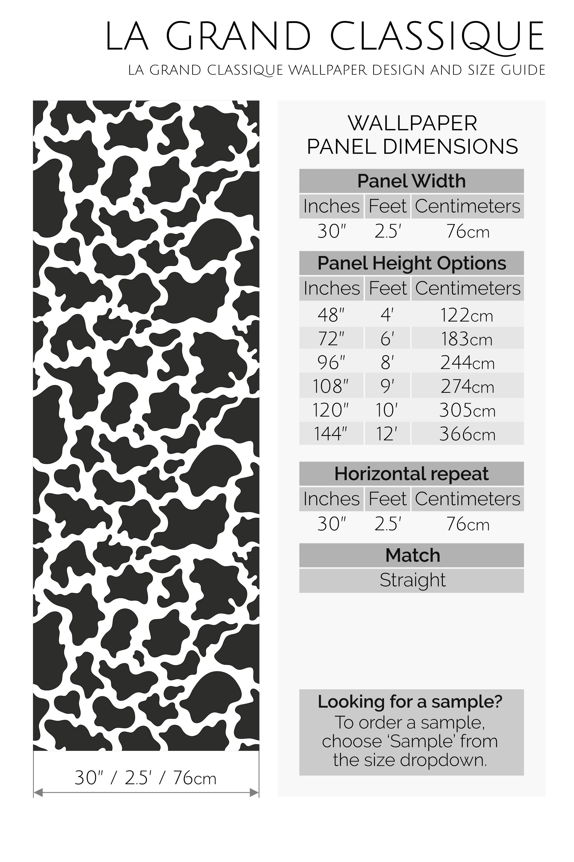 cow print peel and stick wallpaper specifiation