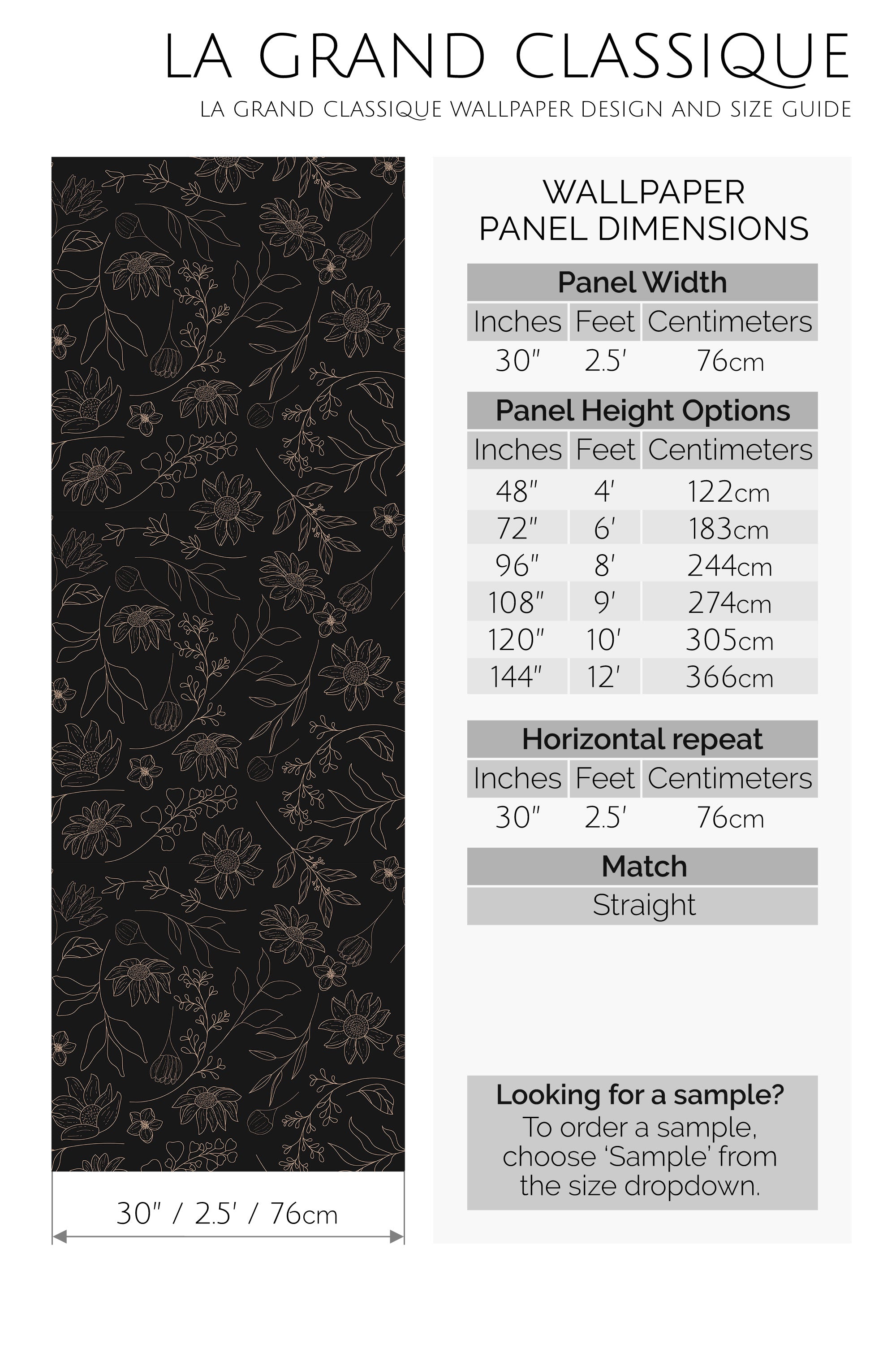 dark floral night peel and stick wallpaper specifiation