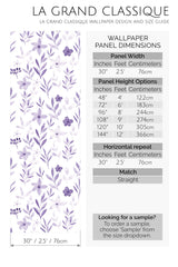 violet botanical peel and stick wallpaper specifiation