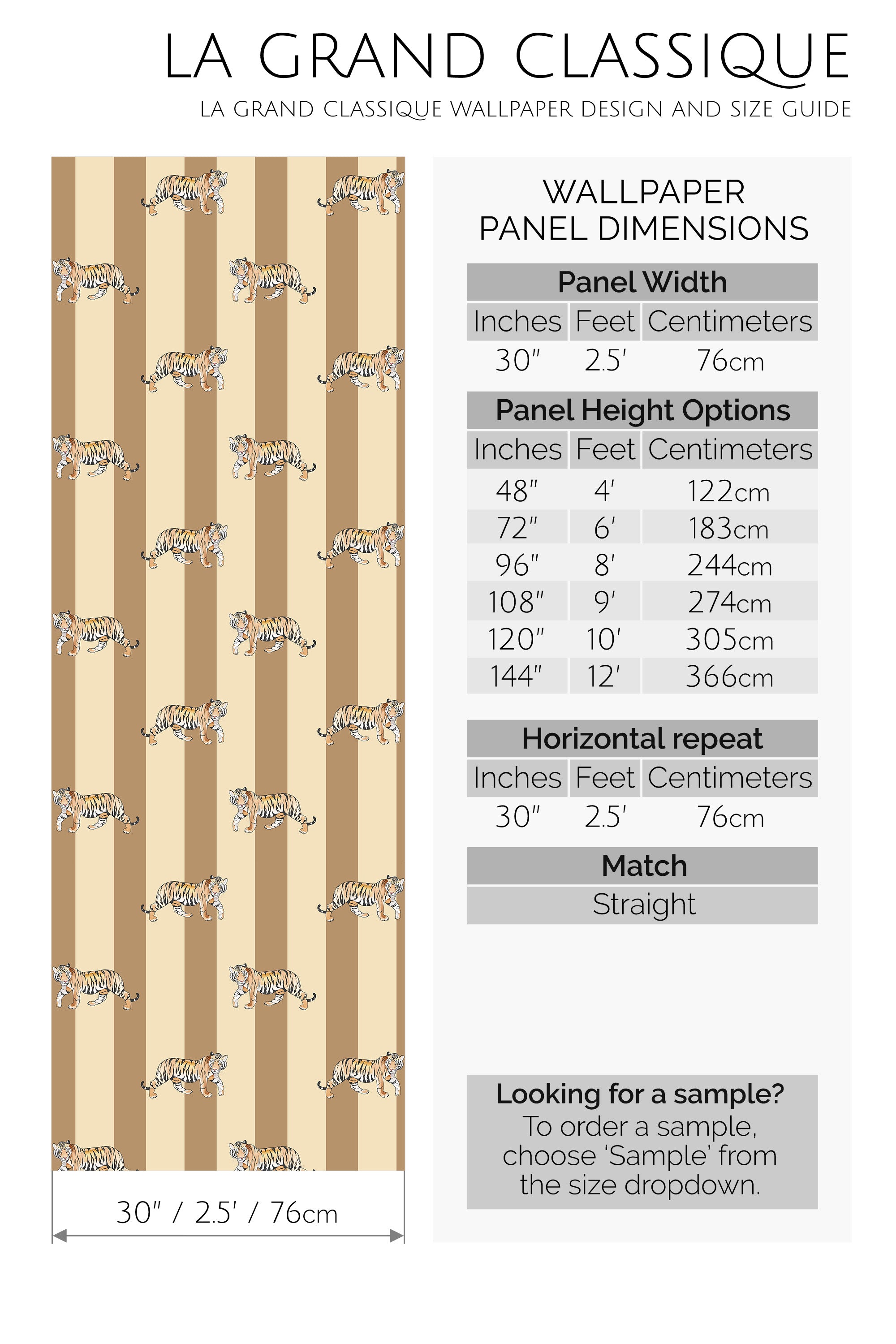 tiger peel and stick wallpaper specifiation
