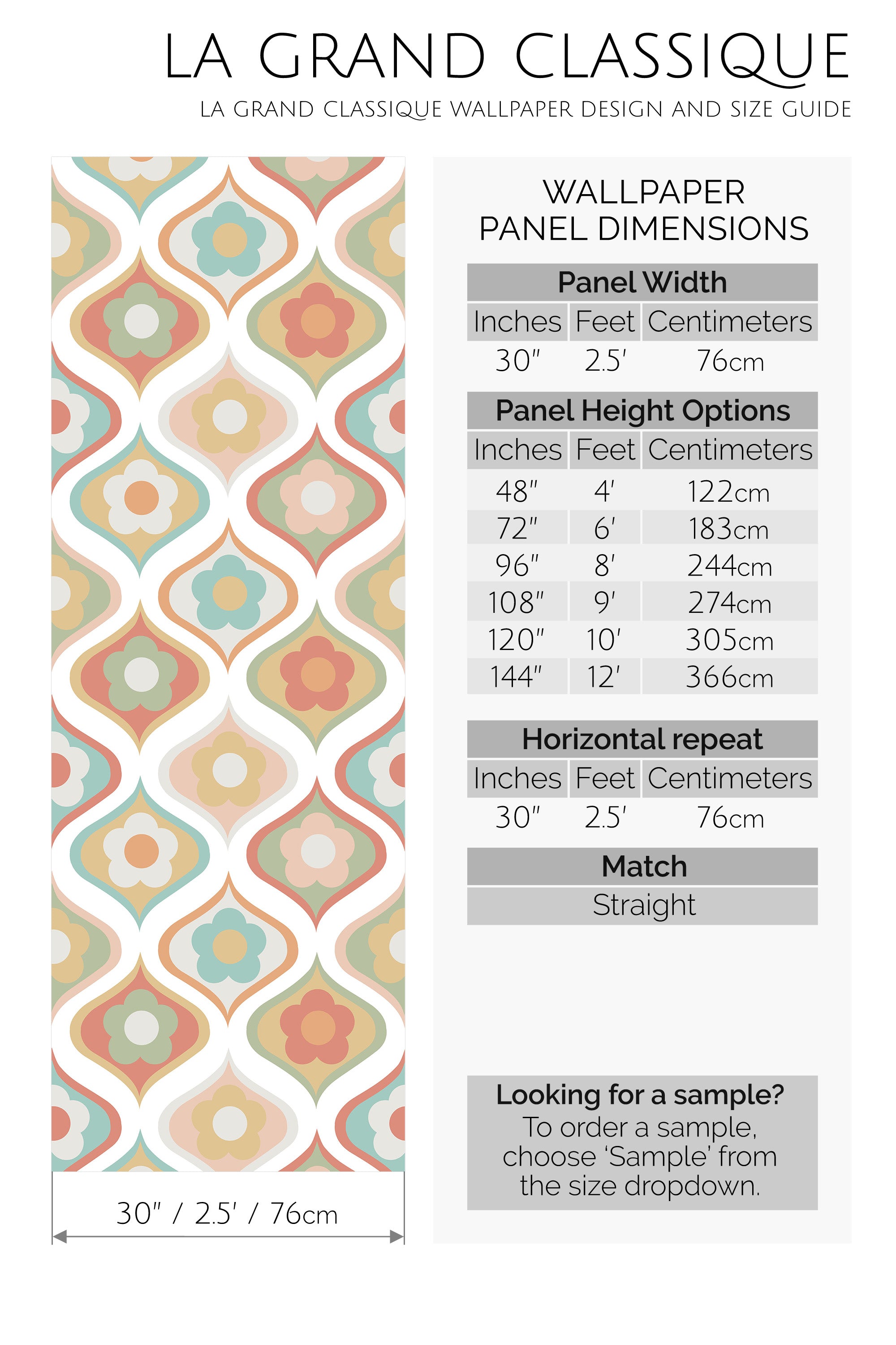 pastel retro flowers peel and stick wallpaper specifiation