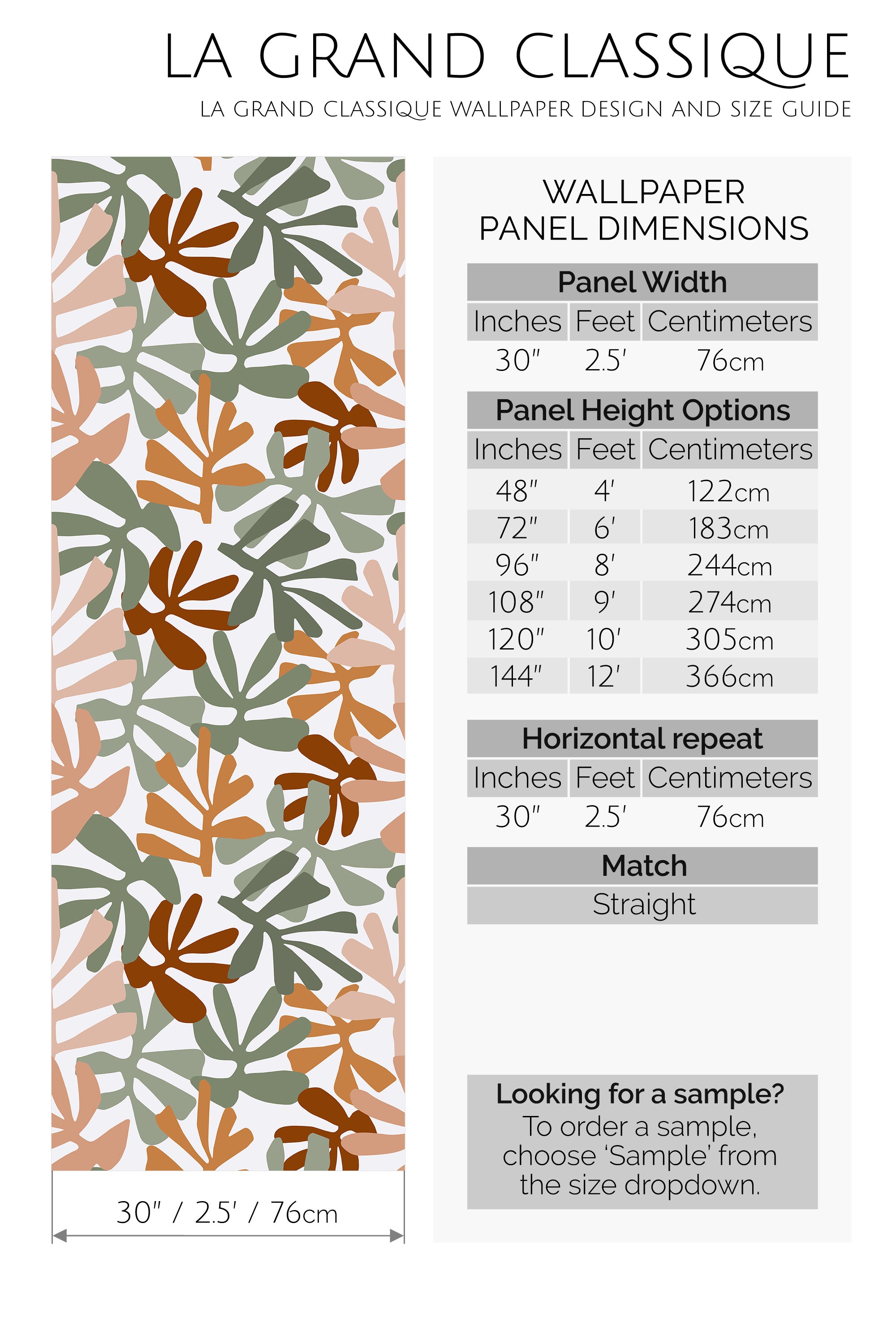 sage coral leaf peel and stick wallpaper specifiation