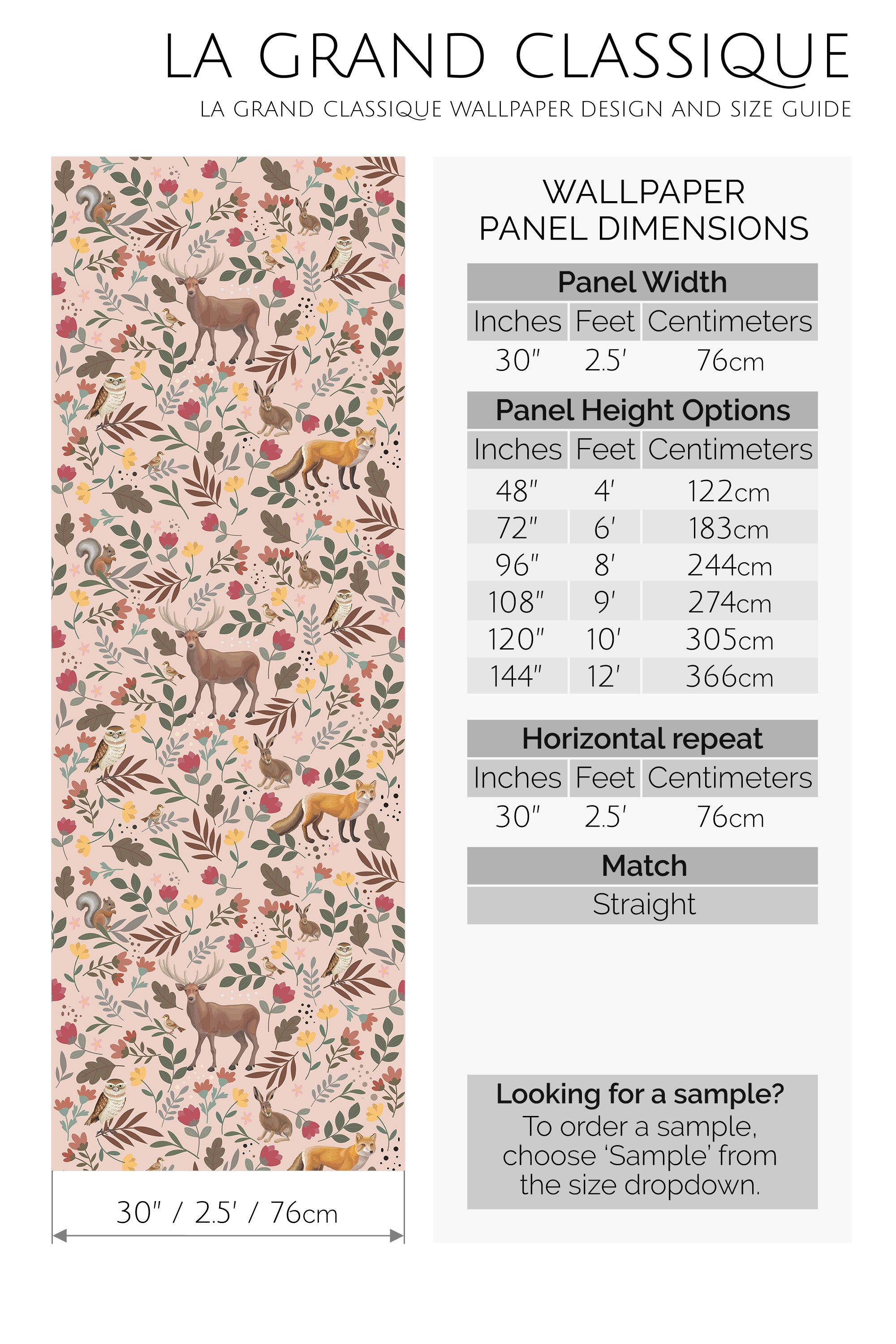 pink scandinavian forest peel and stick wallpaper specifiation