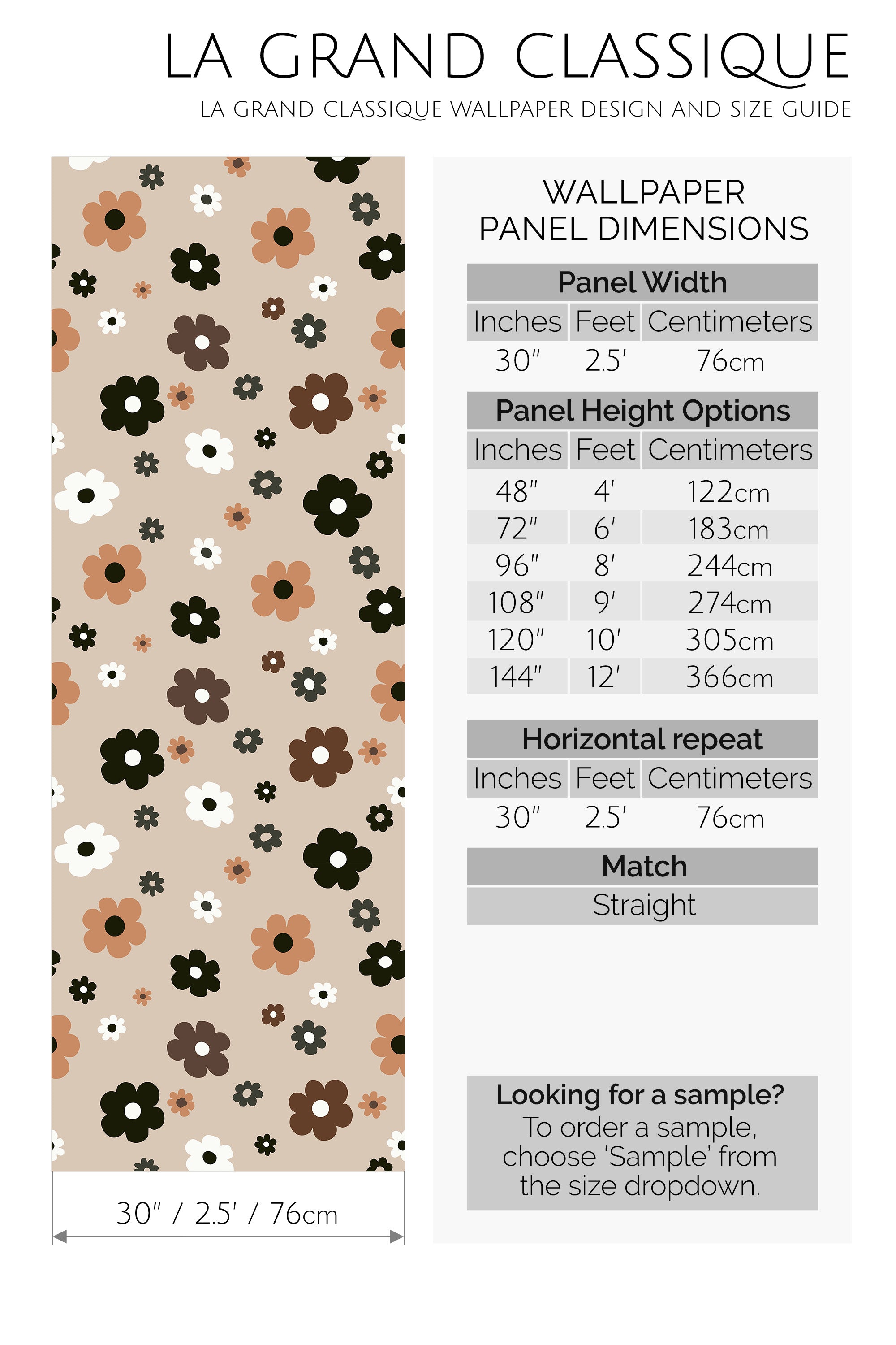 beige 70s retro peel and stick wallpaper specifiation