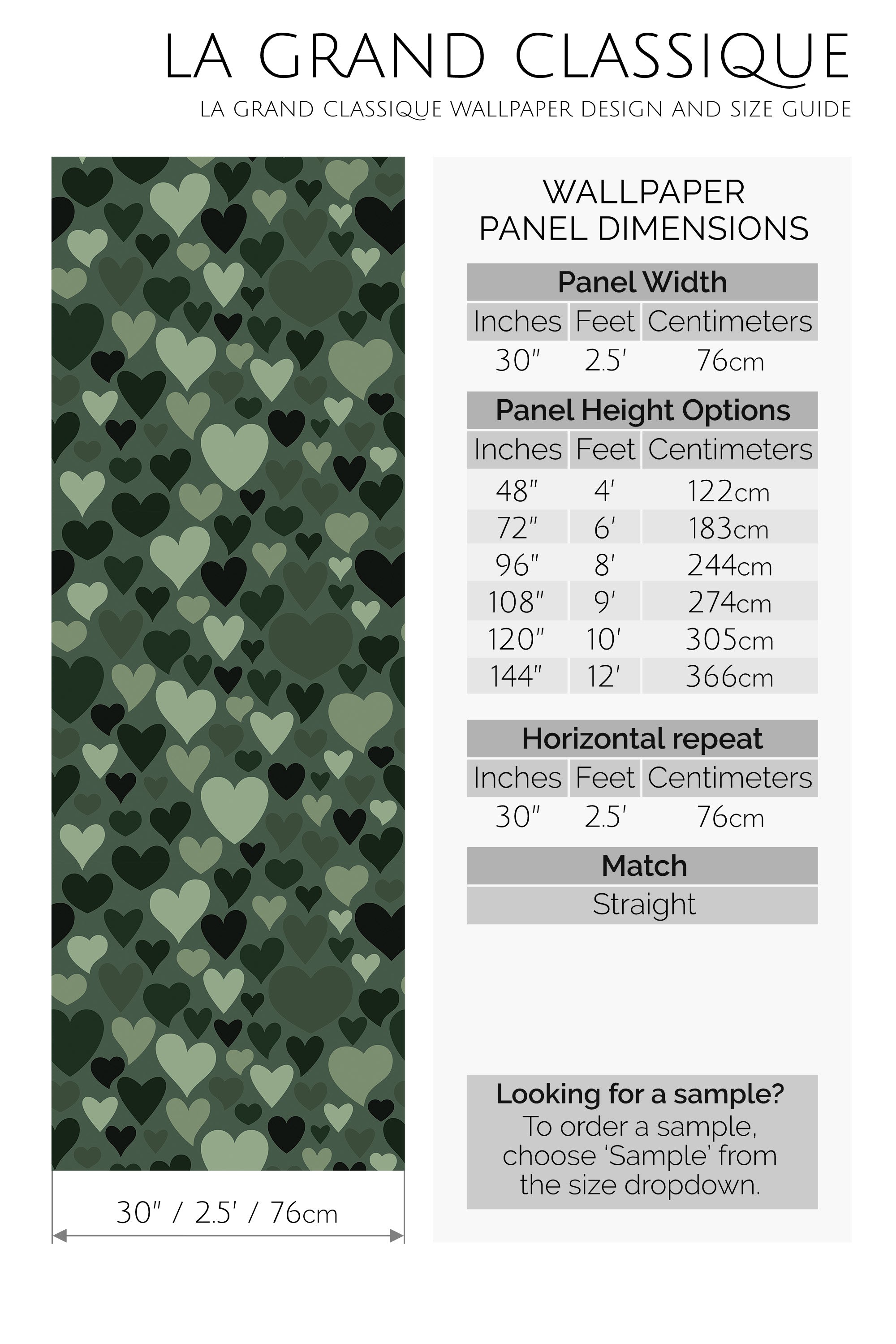 green hearts peel and stick wallpaper specifiation
