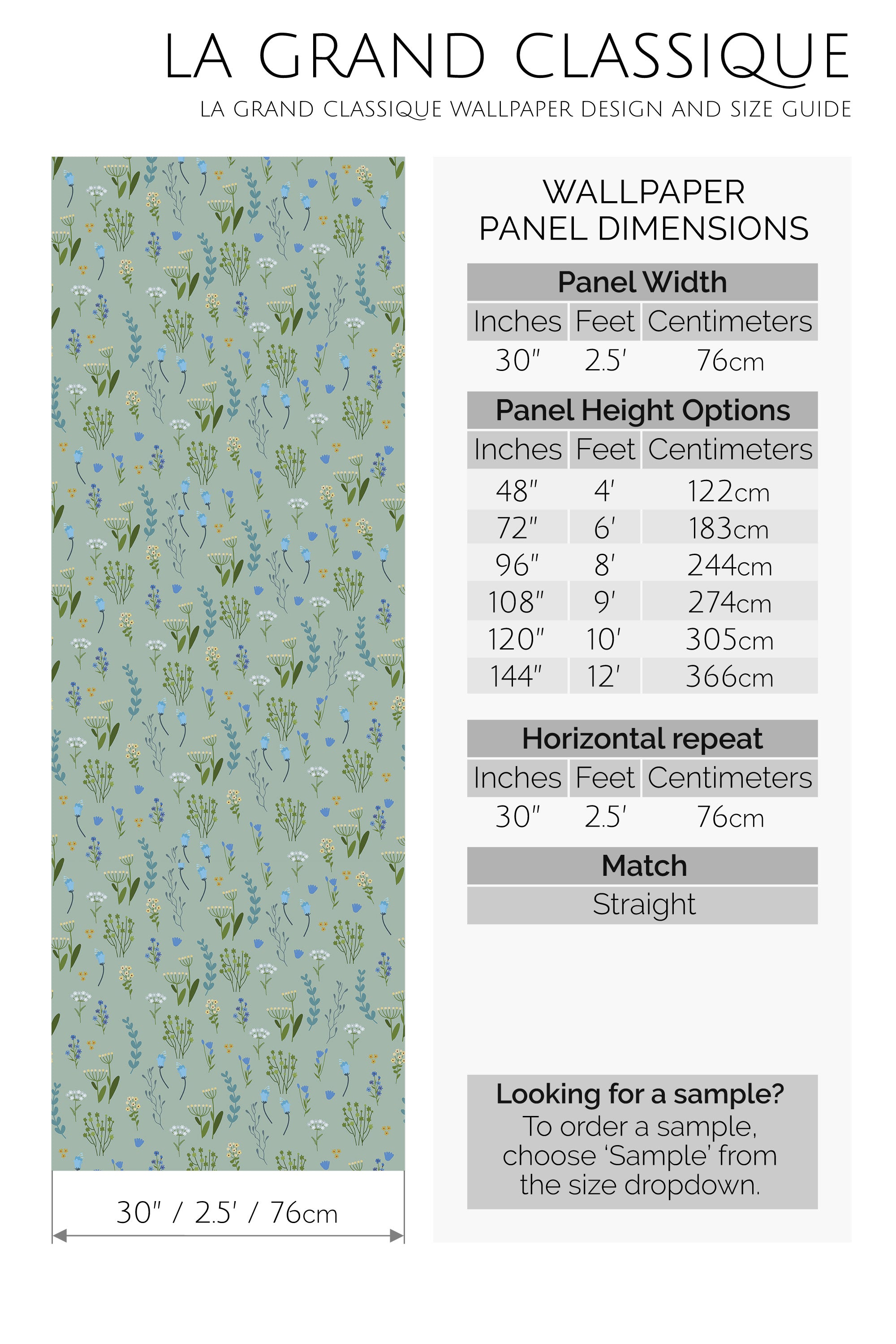 blue floral meadow peel and stick wallpaper specifiation