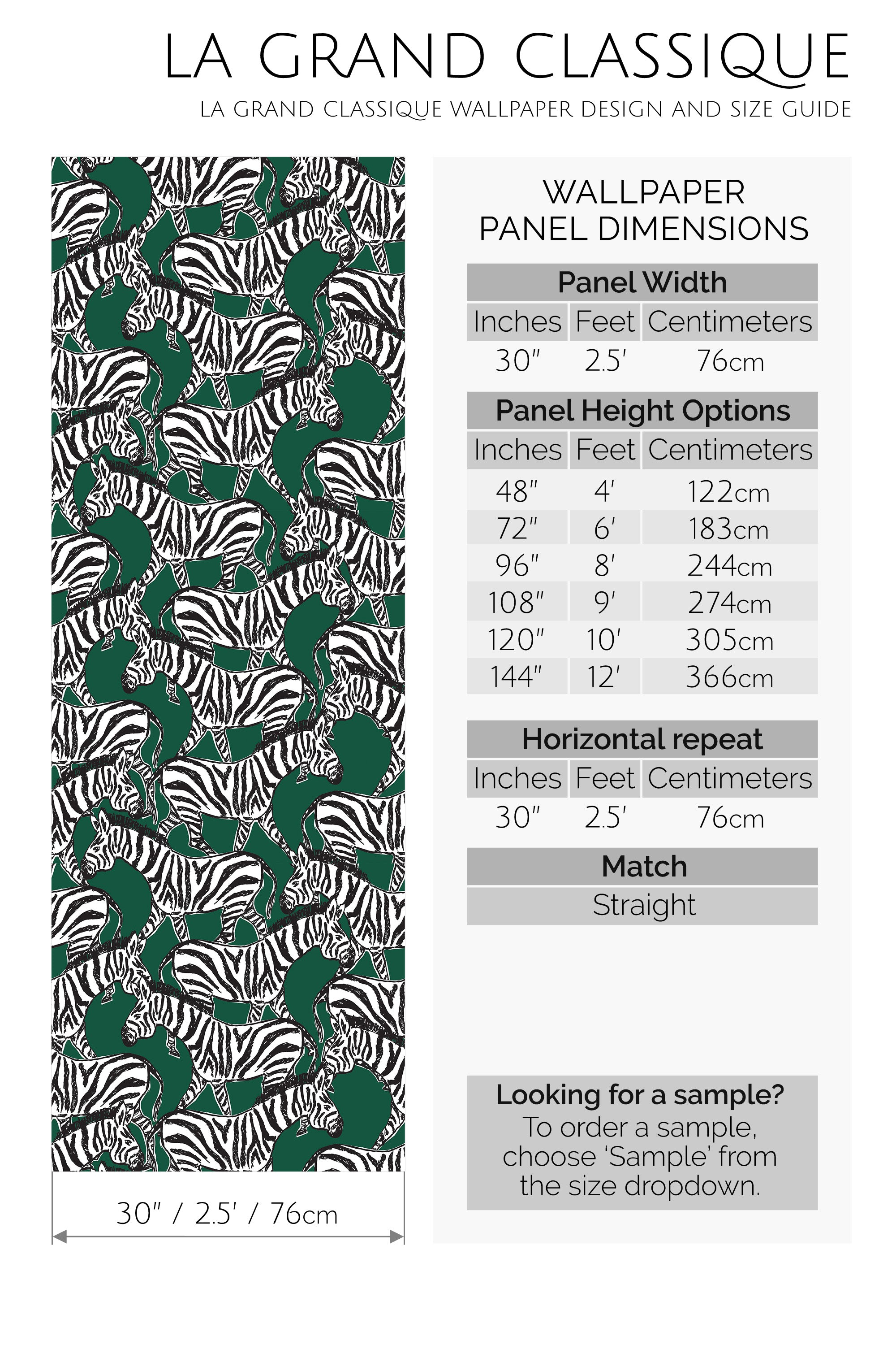 forest green zebra peel and stick wallpaper specifiation
