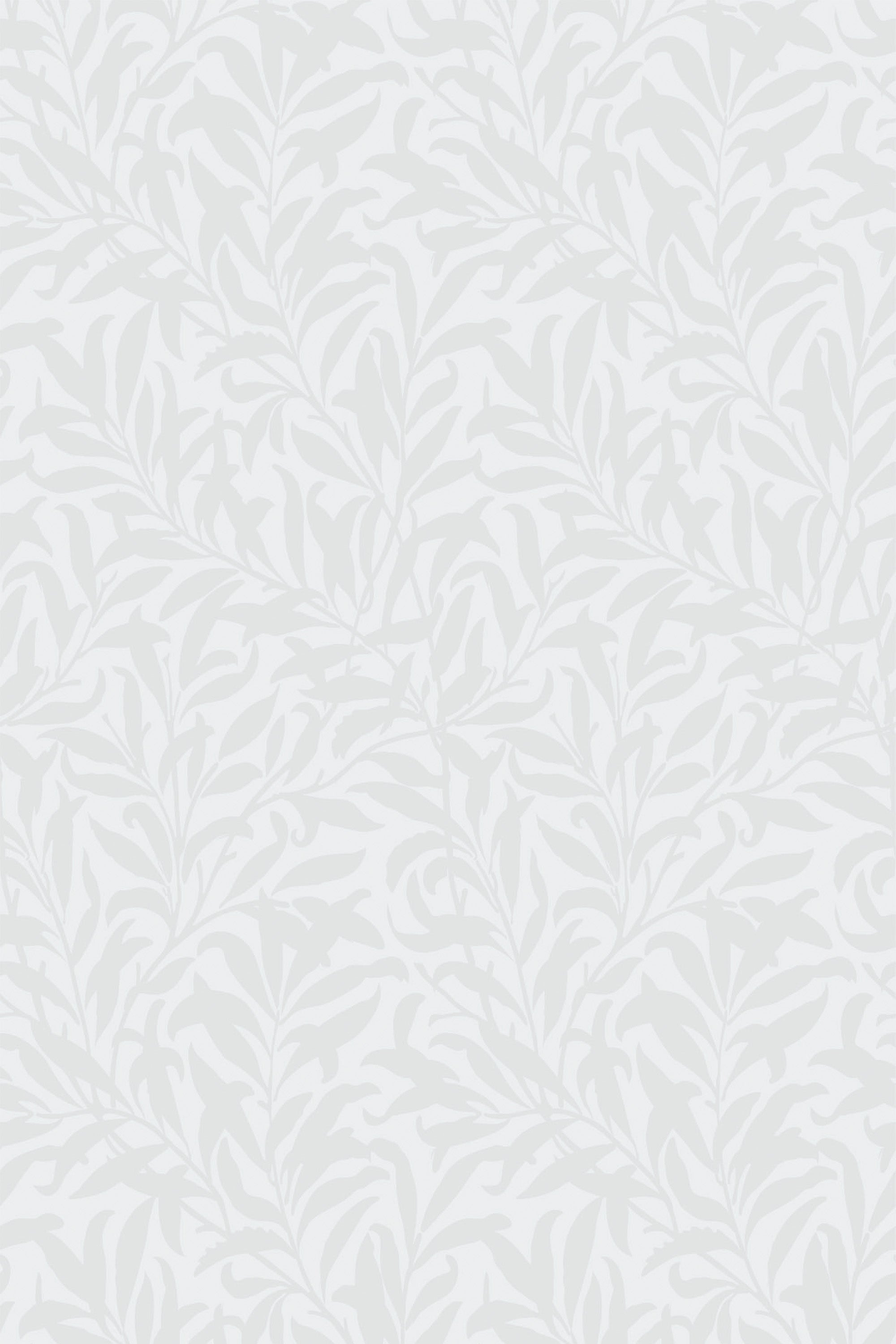 A pattern of light gray intertwining leaves on a white background, conveying a delicate and fresh botanical theme, suitable for a serene interior atmosphere as a peel and stick removable wallpaper.