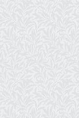 A pattern of light gray intertwining leaves on a white background, conveying a delicate and fresh botanical theme, suitable for a serene interior atmosphere as a peel and stick removable wallpaper.