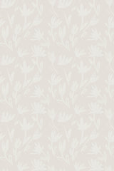 A subtle pattern of white tulip outlines on a beige background, giving a minimalist and elegant look. Peel and stick removable wallpaper.