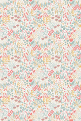 A colorful spring blossom pattern with intricate floral designs in shades of pink, blue, and yellow on a removable peel and stick wallpaper.