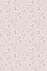 An elegant pattern of white and pink blooming spring trees on a soft beige background, creating a serene and naturalistic aesthetic suitable for home decor, peel and stick removable wallpaper.