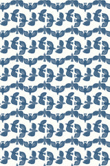 A seamless pattern of stylized blue birds on a white background, suitable for use as peel and stick removable wallpaper.