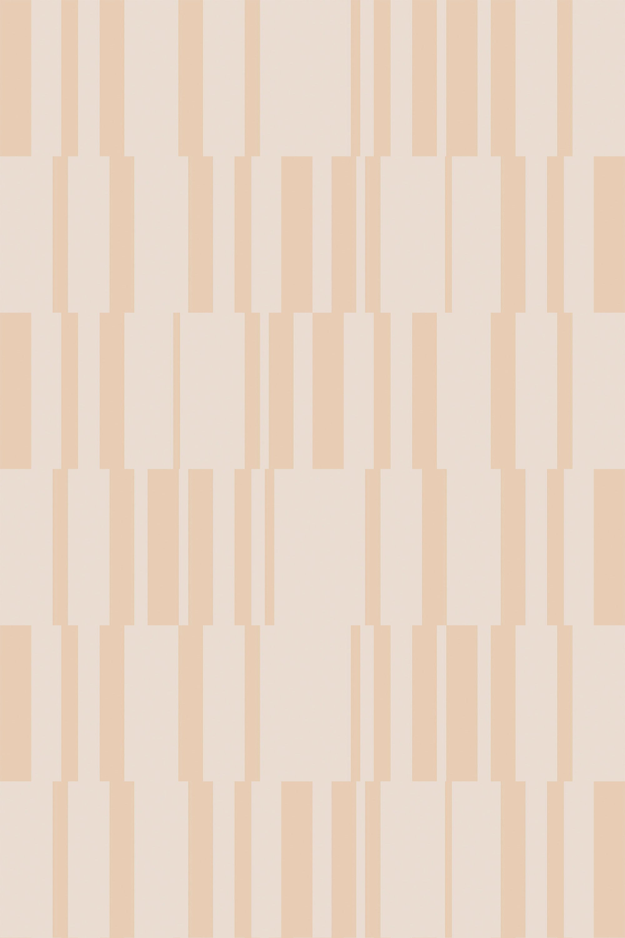 Beige and cream vertical stripe pattern with geometric accents, conveying a subtle and sophisticated style suited for any room, as peel and stick removable wallpaper.