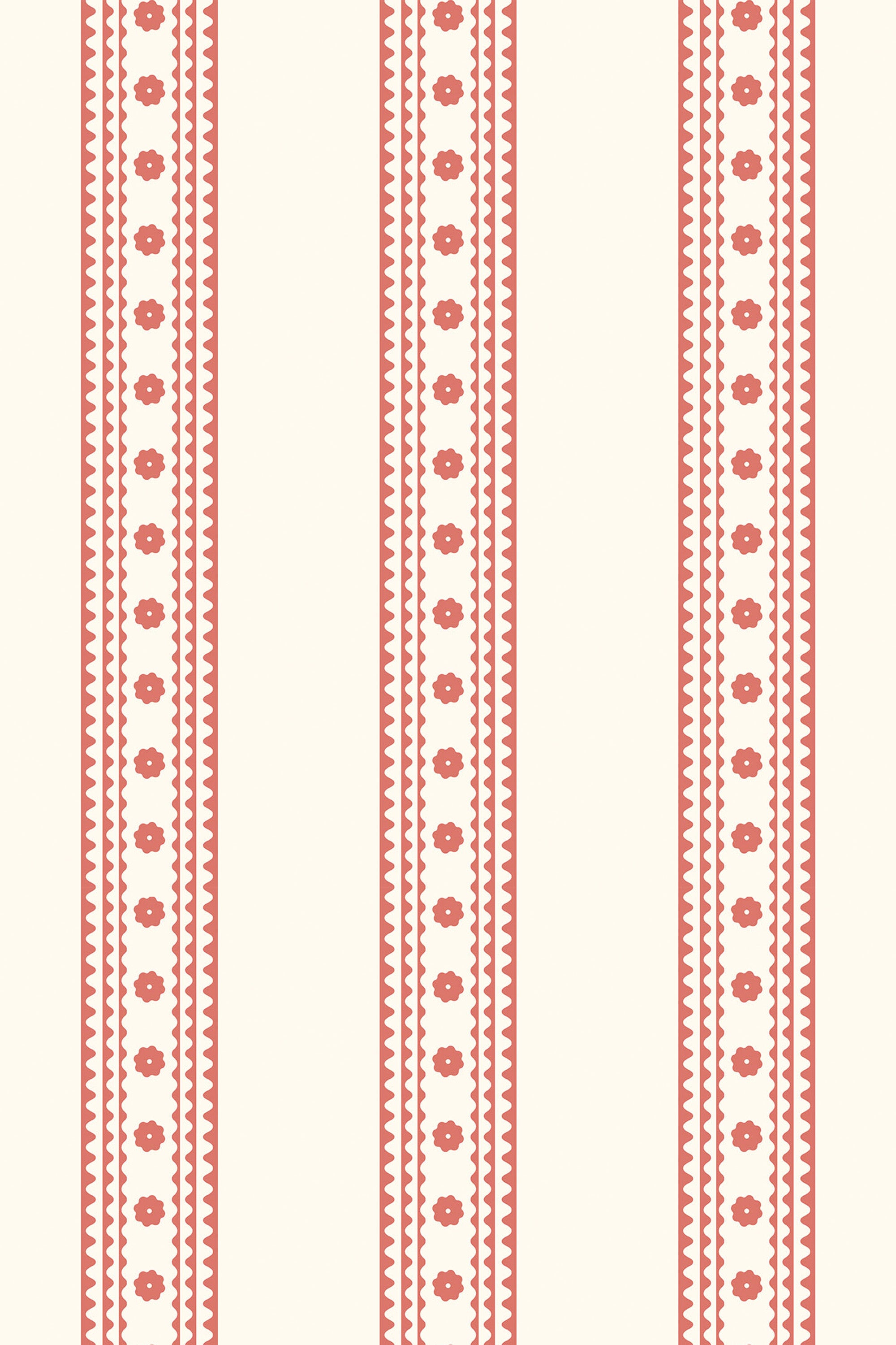 Striped vintage floral pattern with alternating bands of delicate flowers and dots on a cream background, peel and stick removable wallpaper.