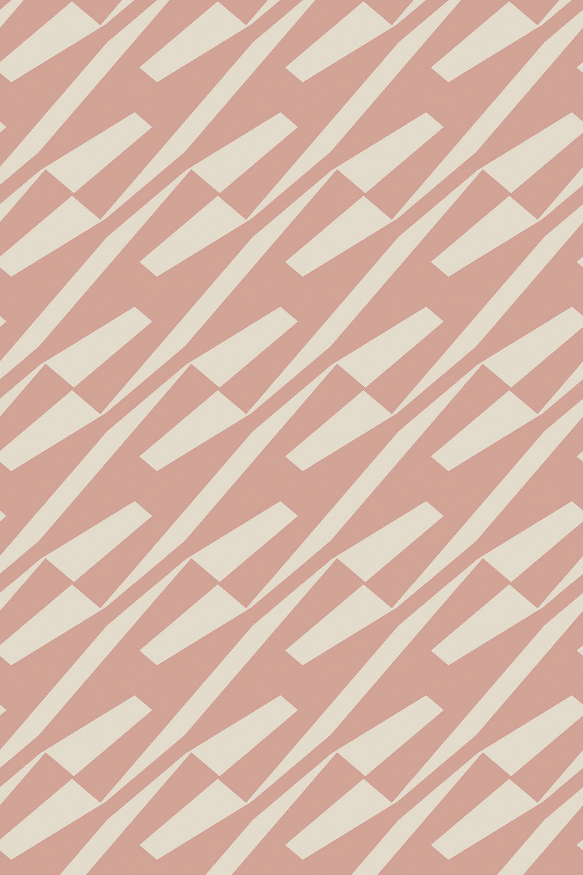 A geometric pattern with alternating diagonal and intersecting lines on a pink background, peel and stick removable wallpaper.