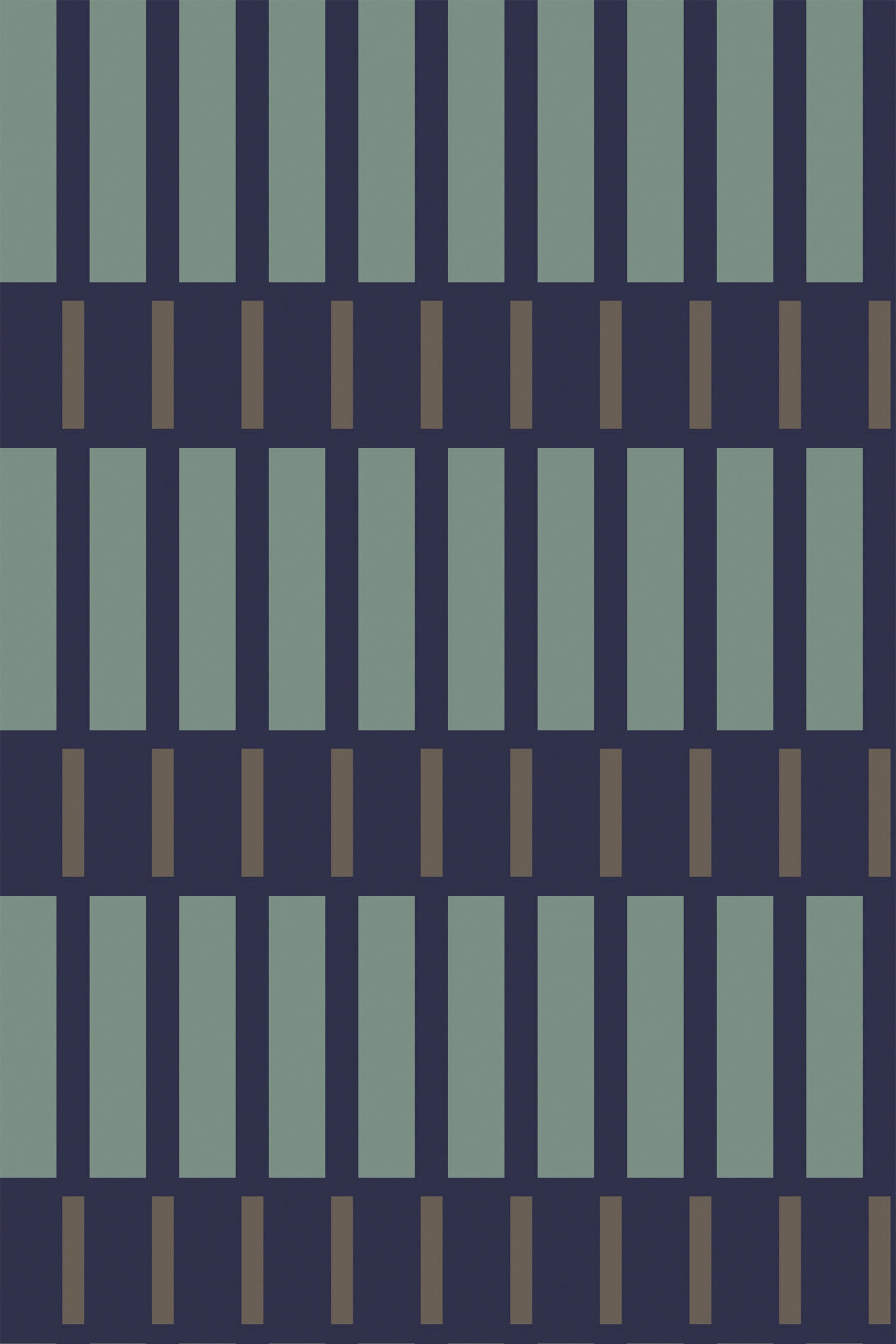 A seamless pattern of teal and brown rectangles on a navy background, arranged in a grid-like Modern Geometry design, as peel and stick removable wallpaper.