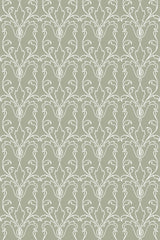 A symmetrical Art Deco lines pattern in light and dark green on peel and stick removable wallpaper.