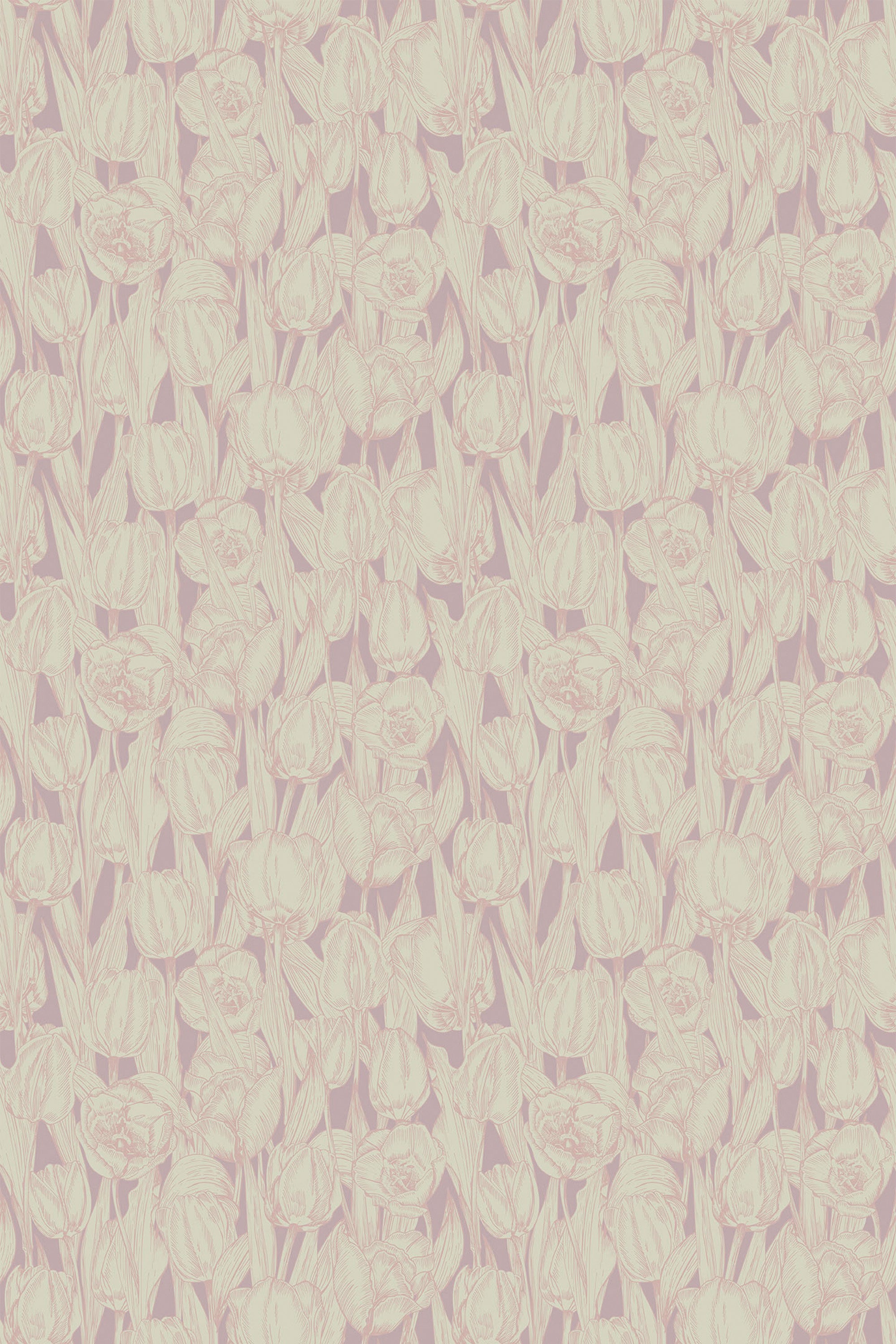 A pattern of pink tulips on a peel and stick removable wallpaper.