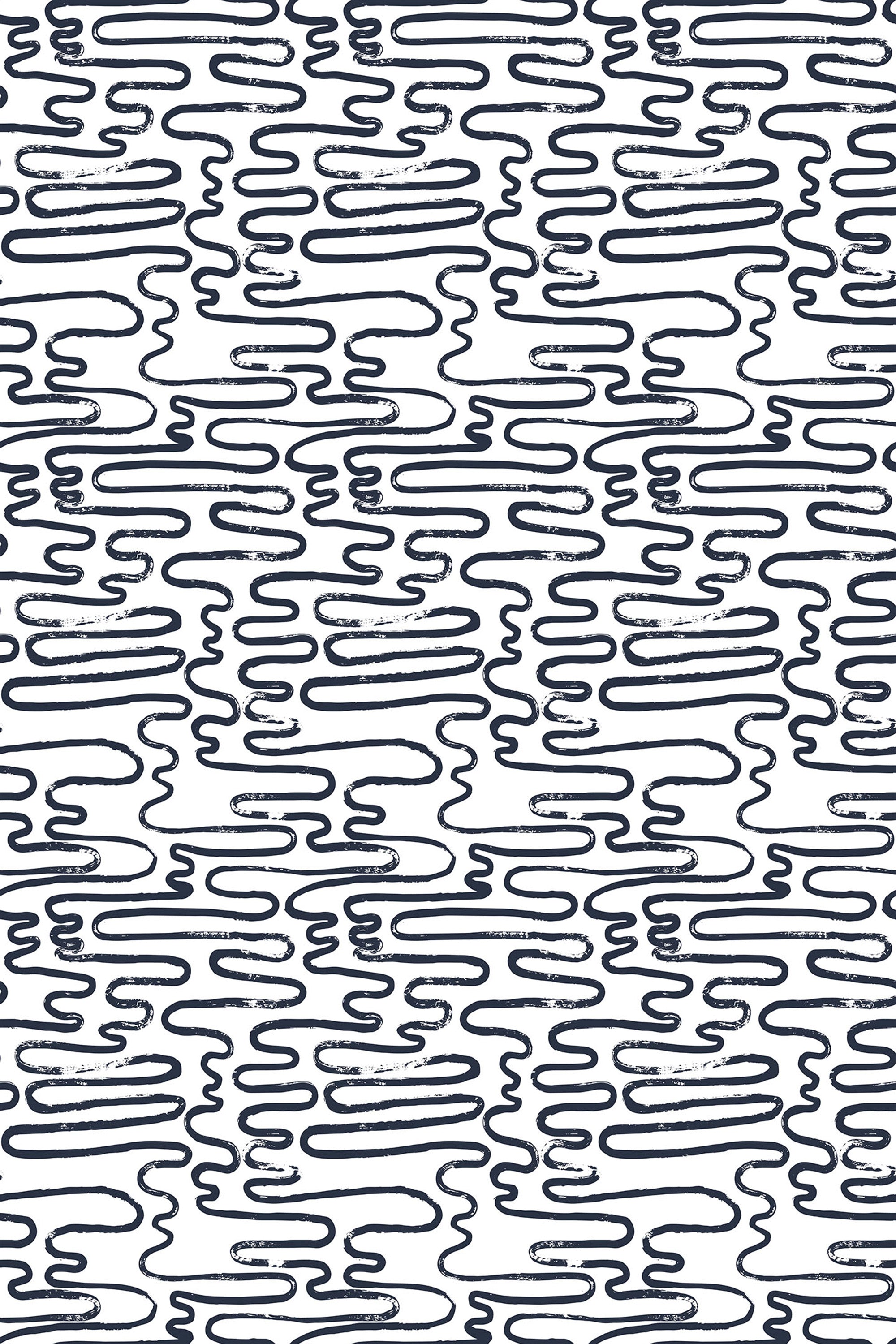 Abstract wavy line pattern in a brushstroke style on a white background, named Lined Brush, peel and stick removable wallpaper.