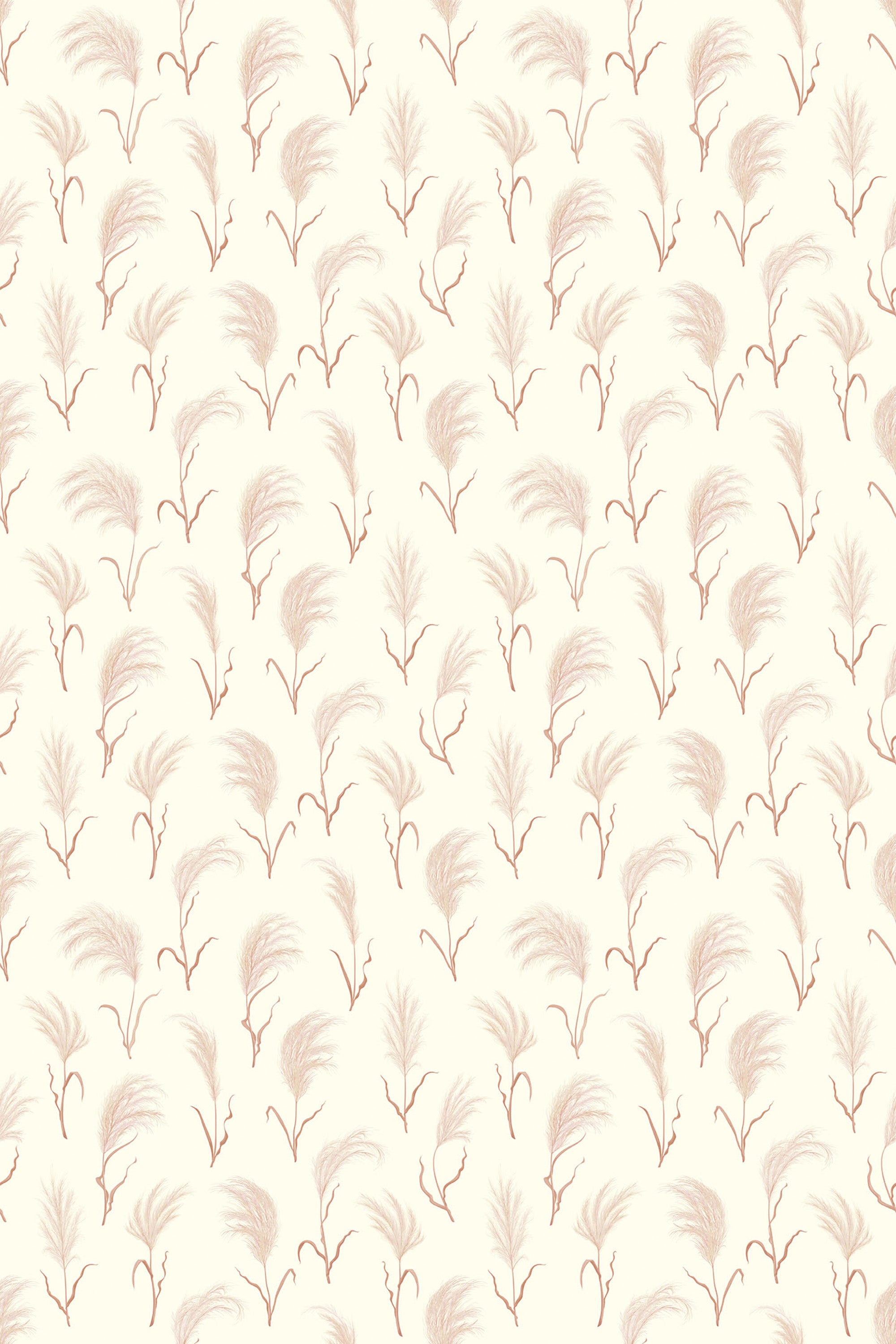 A repeating pattern of delicate, feather-like shapes in muted tones on a soft beige background, creating a warm, bohemian aesthetic for a peel and stick removable wallpaper.