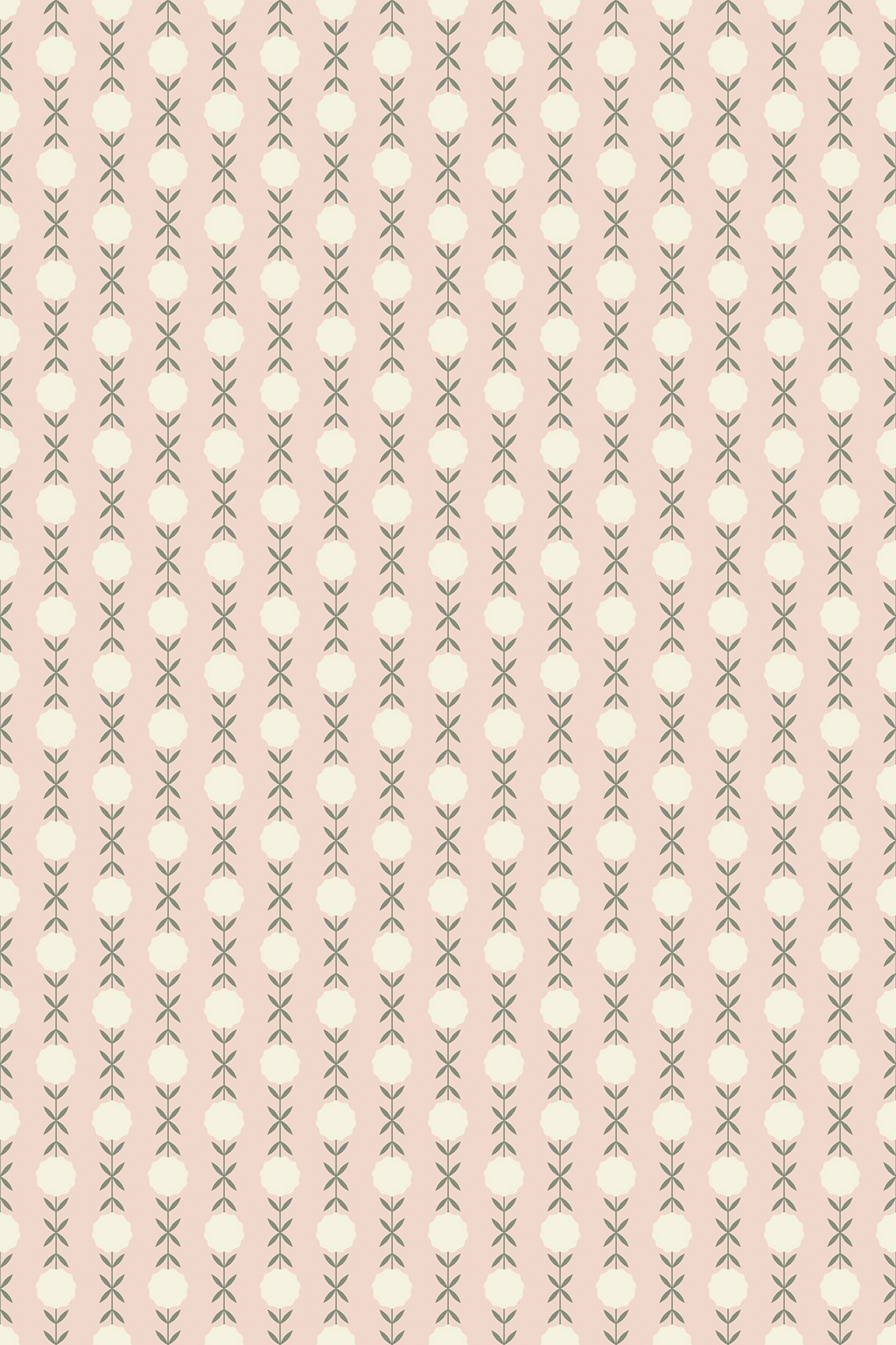 A seamless pattern of stylized cotton plants on a pale peach background, giving a delicate and charming vibe, ideal for a cozy interior. Peel and stick removable wallpaper.
