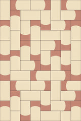 Terracotta tile pattern with interlocking white and beige geometric shapes on a peel and stick removable wallpaper.
