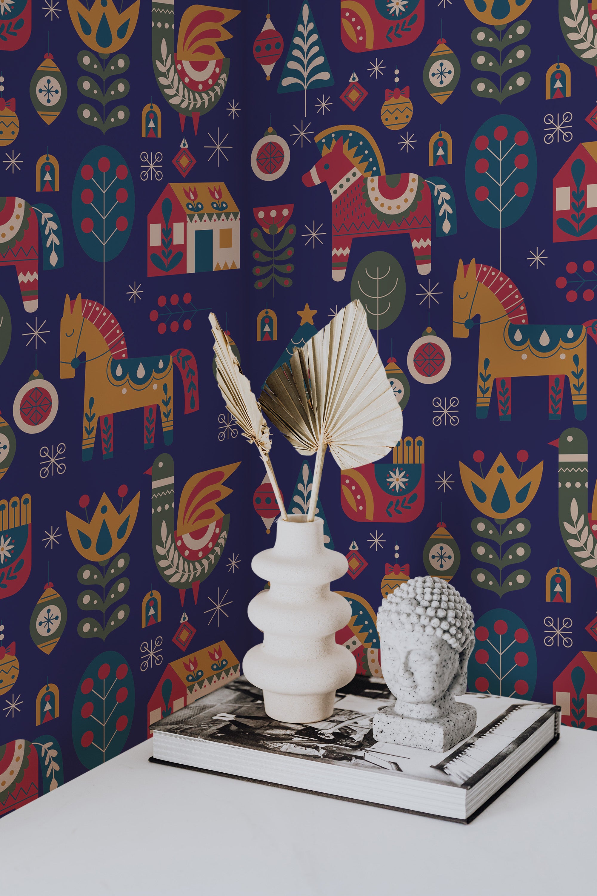 wallpaper for walls scandinavian christmas pattern modern sophisticated vase statue home decor
